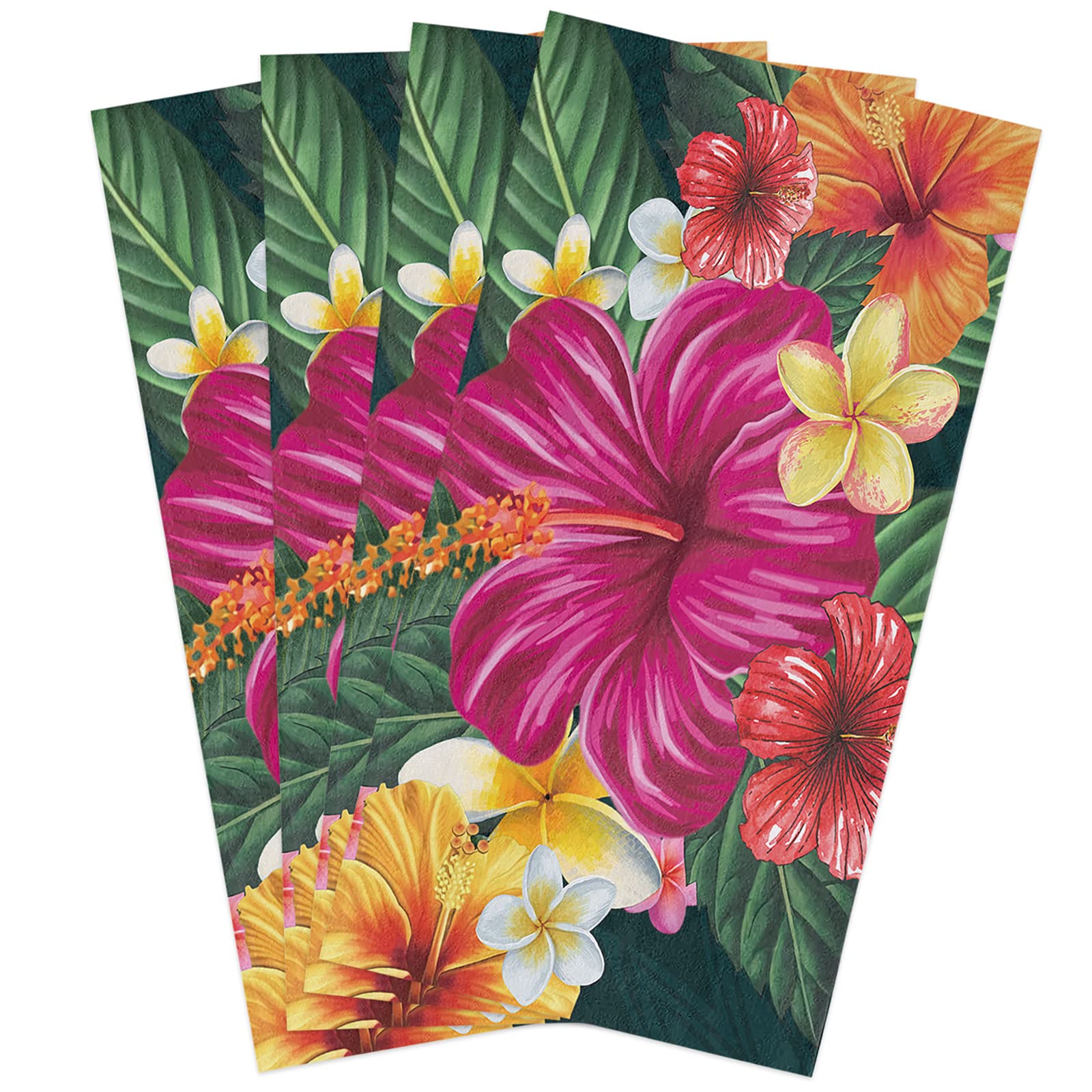 **Premium Hibiscus Floral Microfiber Dish Towels Set of 4 - Super Absorbent, Quick-Drying & Lightweight Kitchen & Bath Towels (18x28 Inches) - Perfect for Drying Dishes, Cleaning Countertops & Adding Tropical Decor**