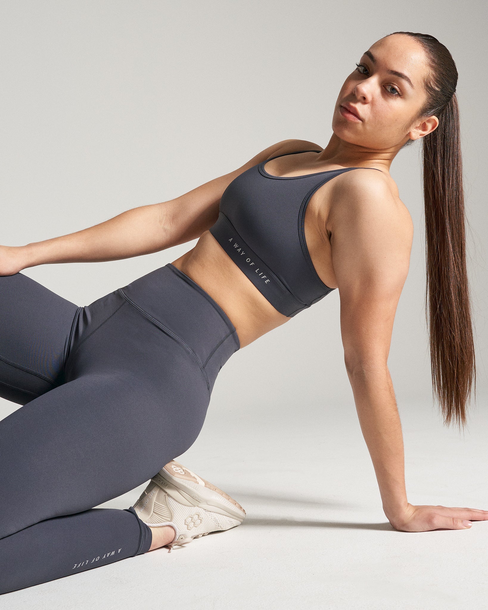 RUDIS Women's High Support Sports Bra - Charcoal Grey for Yoga, Running & Gym Workouts