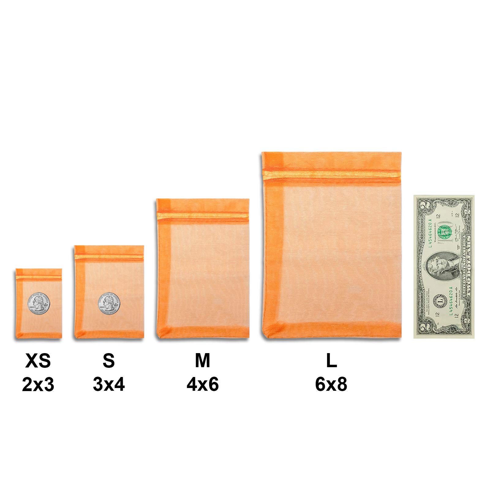 100-Pack Orange Sheer Organza Drawstring Gift Bags 2x2.75