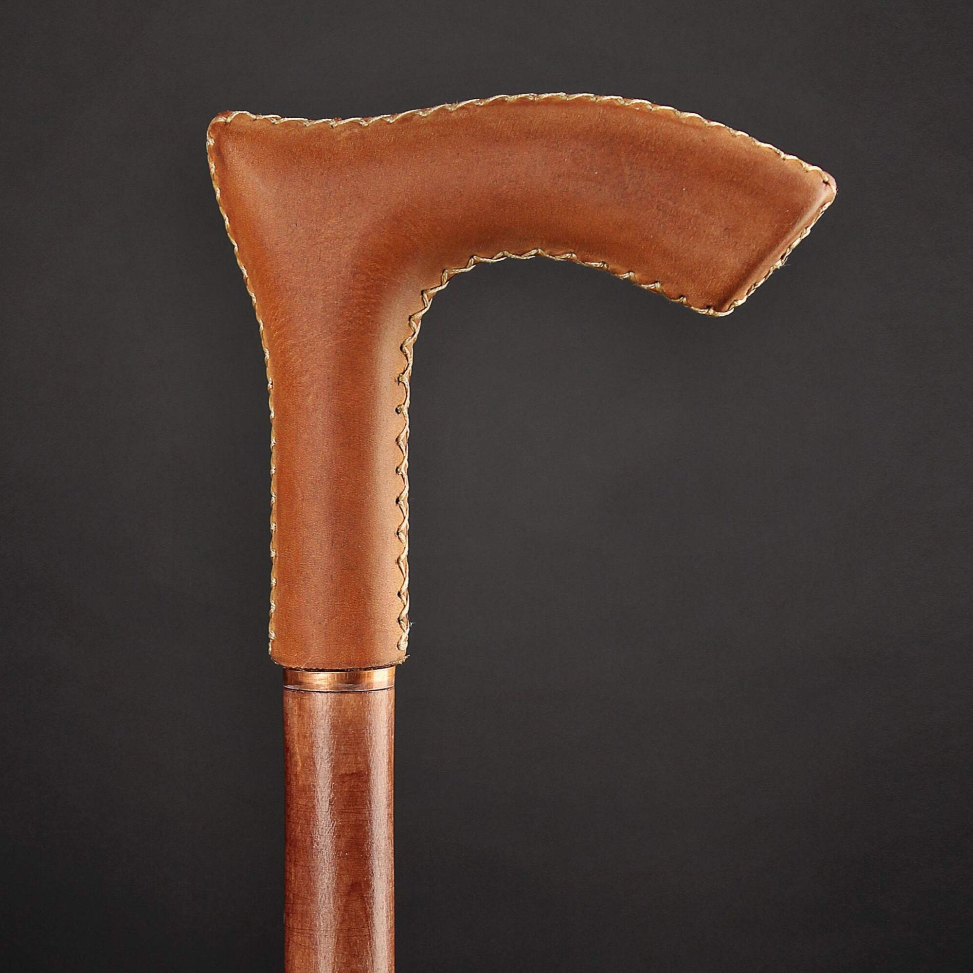 Premium Hand Carved Leather Wrapped Wooden Walking Cane - Derby Style Hiking Stick for Men & Women - Perfect Gift for Seniors, Travel & Outdoor Adventures
