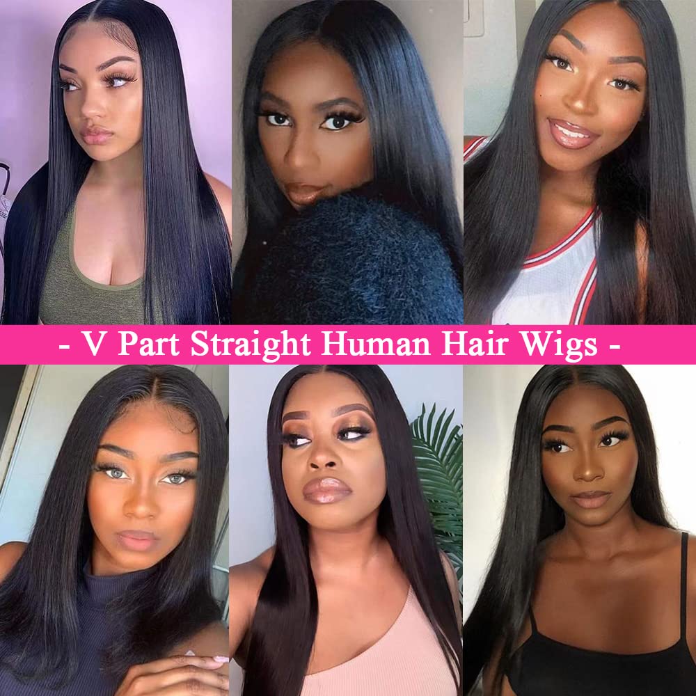 Brazilian Virgin Human Hair V Part Wig - 12 Inch Straight Glueless Half Wig for Black Women | 180% Density Natural Color | No Leave Out, Clip-In Design | Perfect for Daily Wear, Parties & Special Occasions