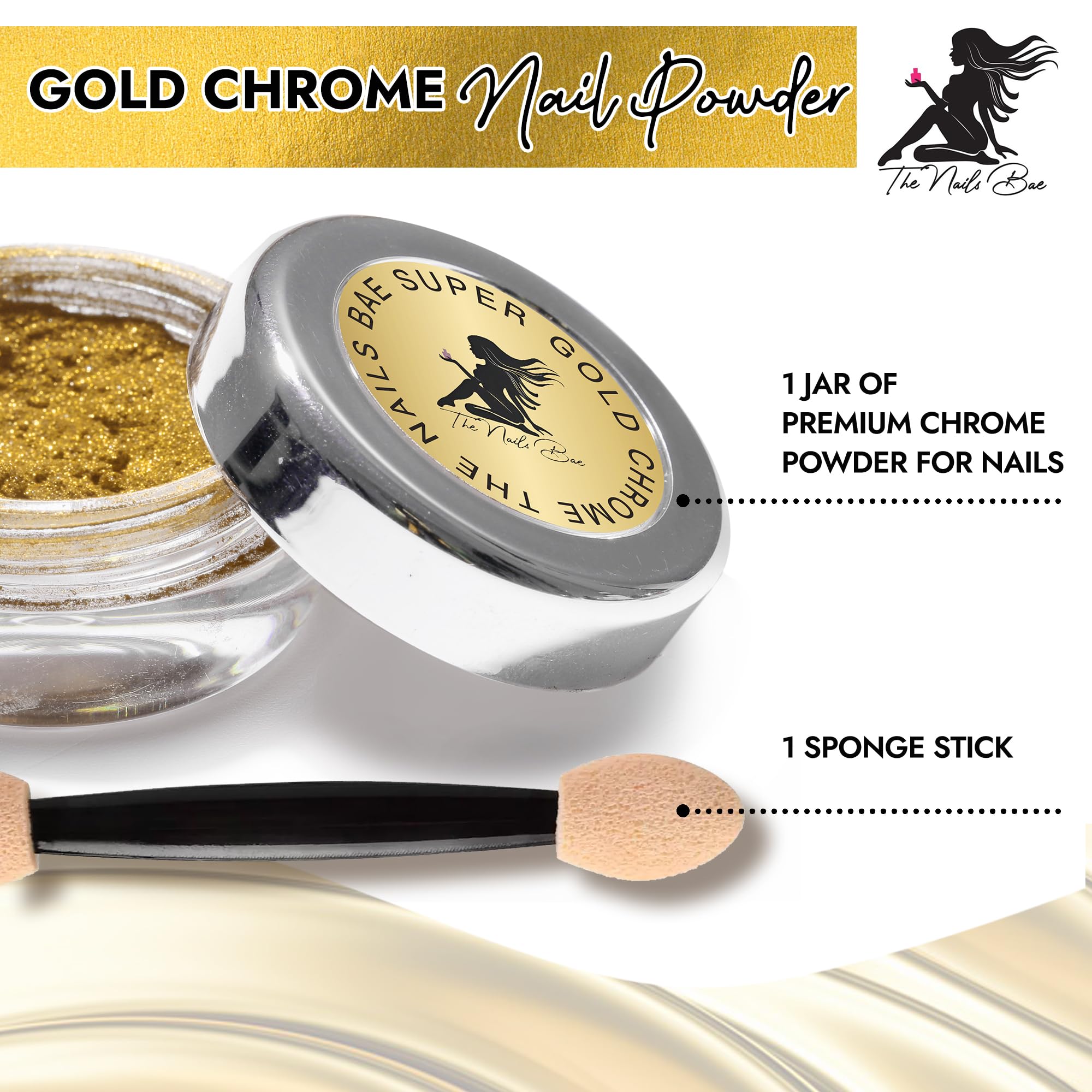 1 Gram Gold Chrome Nail Powder - Mirror Metallic Nail Art Polish for Gel Manicures | DIY Salon-Quality Chrome Nails at Home | Perfect for Parties, Weddings & Special Occasions