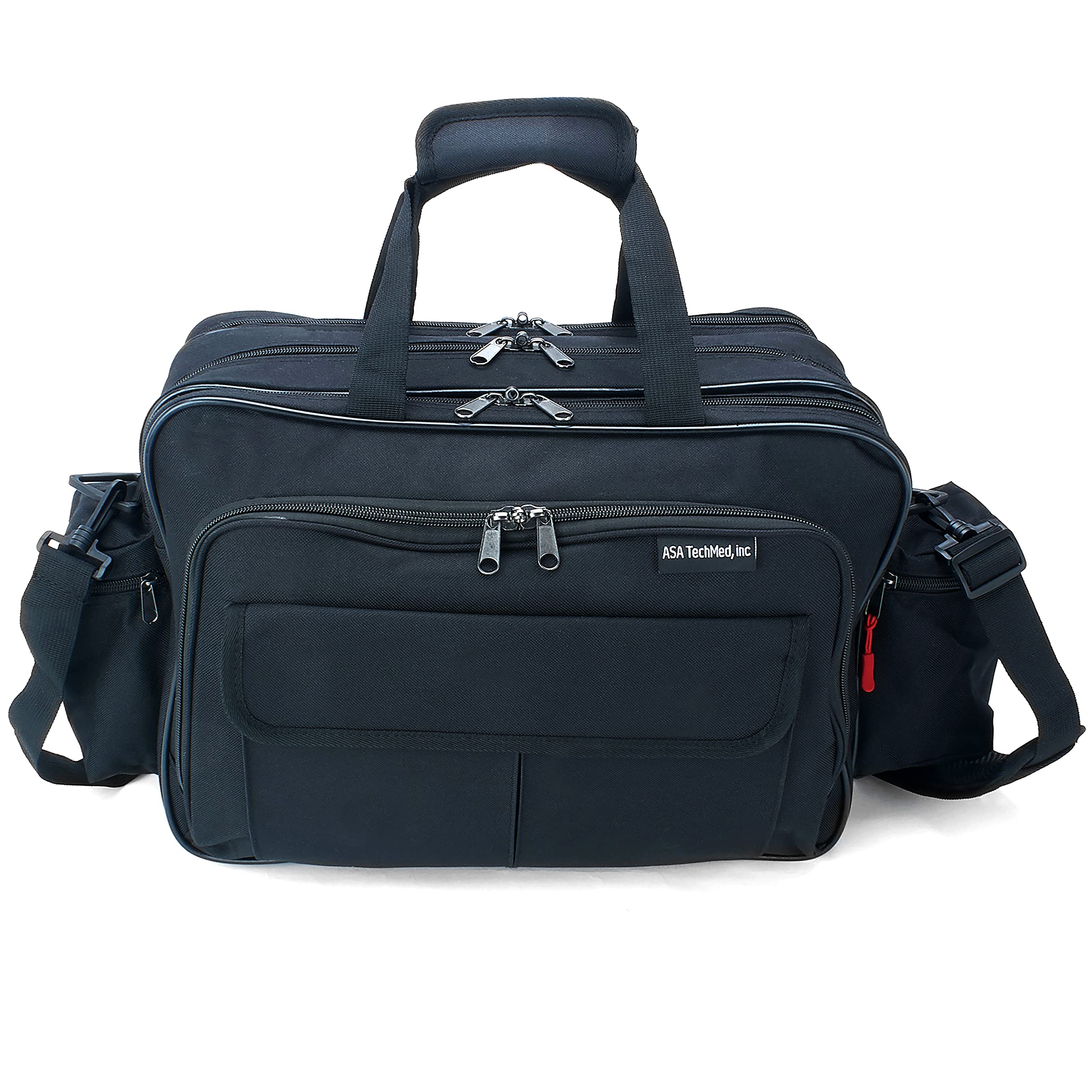ASA TECHMED Professional Nursing Bag with Multiple Compartments - Durable Medical Shoulder Bag for Nurses, Doctors & EMTs | Water-Resistant Nylon | Adjustable Straps | Ideal for Hospital Rounds, Home Visits & Emergency Response (Black)