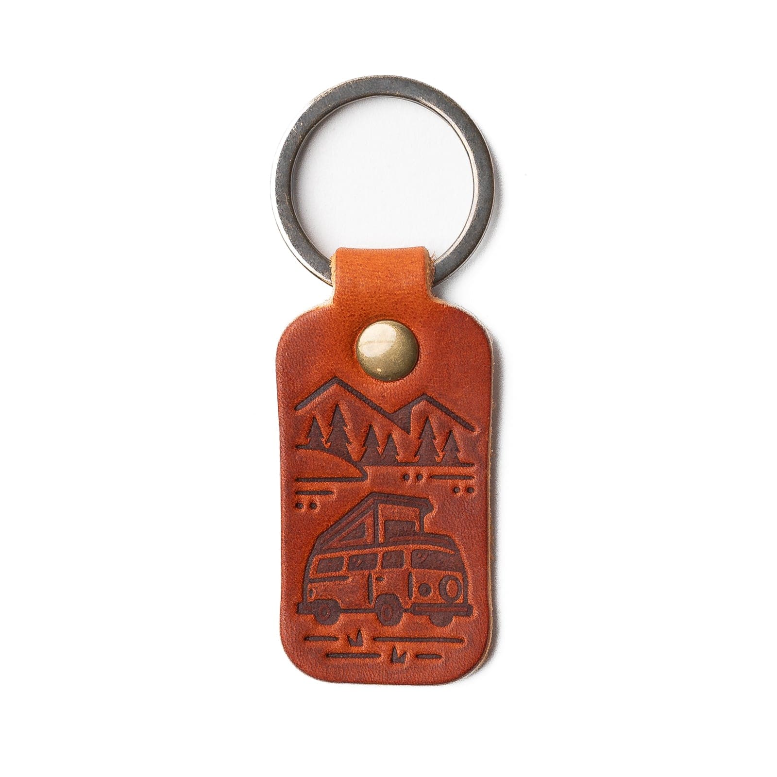 Premium Leather Key Fob for Camper Van - Durable Car Keychain with Metal Hook - Perfect for RV, Travel & Outdoor Adventures