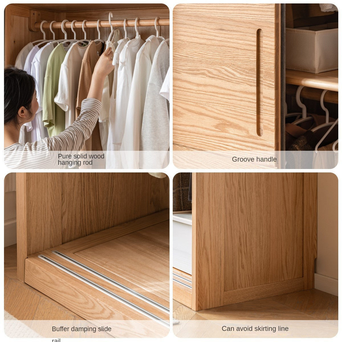 Solid Oak Wood Sliding Door Wardrobe Closet - Modern & Durable Storage for Bedroom, Living Room, or Walk-In Closet Organization