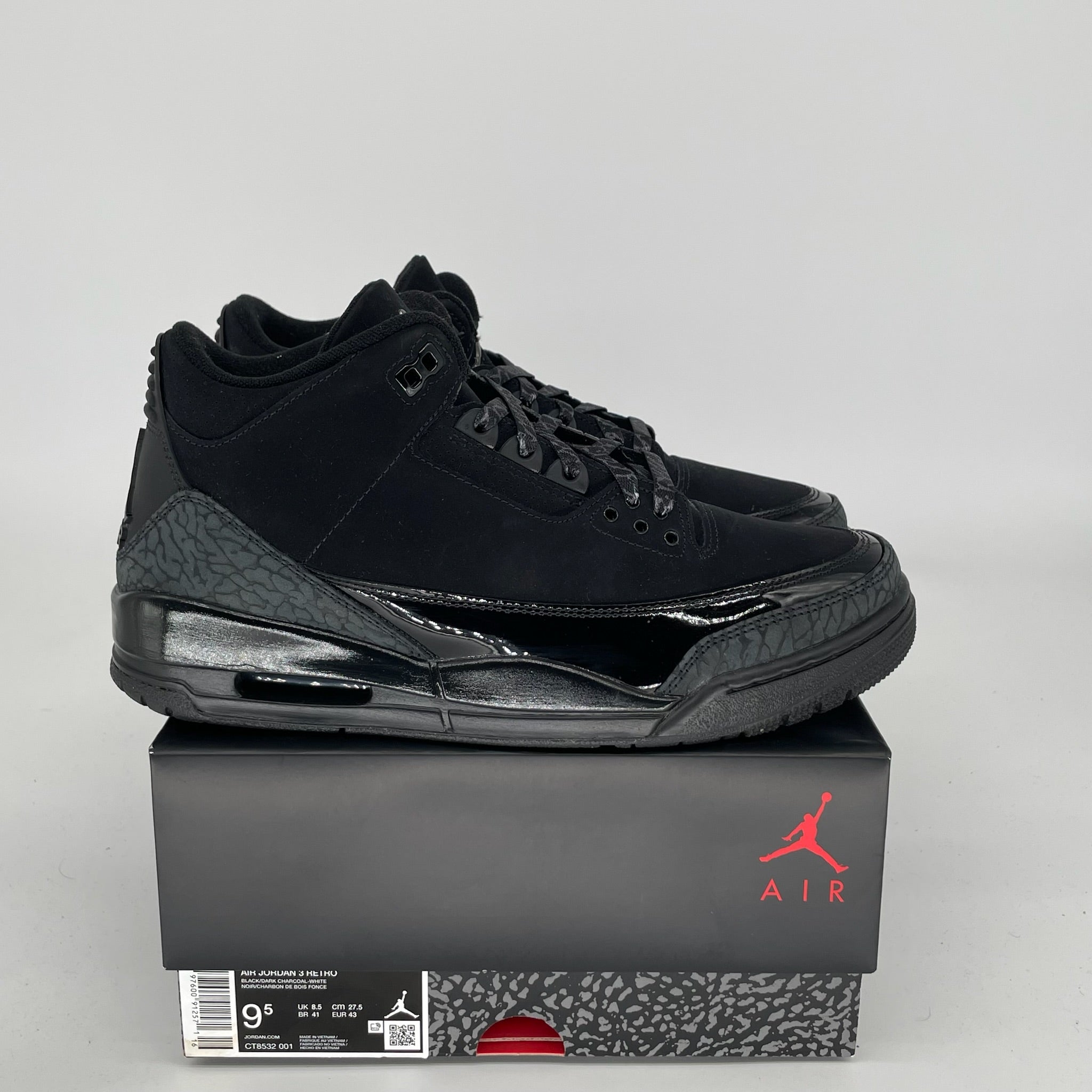 AIR JORDAN 3 BLACK CAT Men's Basketball Shoes Size 9.5 - Style CT8532-001 | Retro Sneakers for Streetwear & Casual Outfits