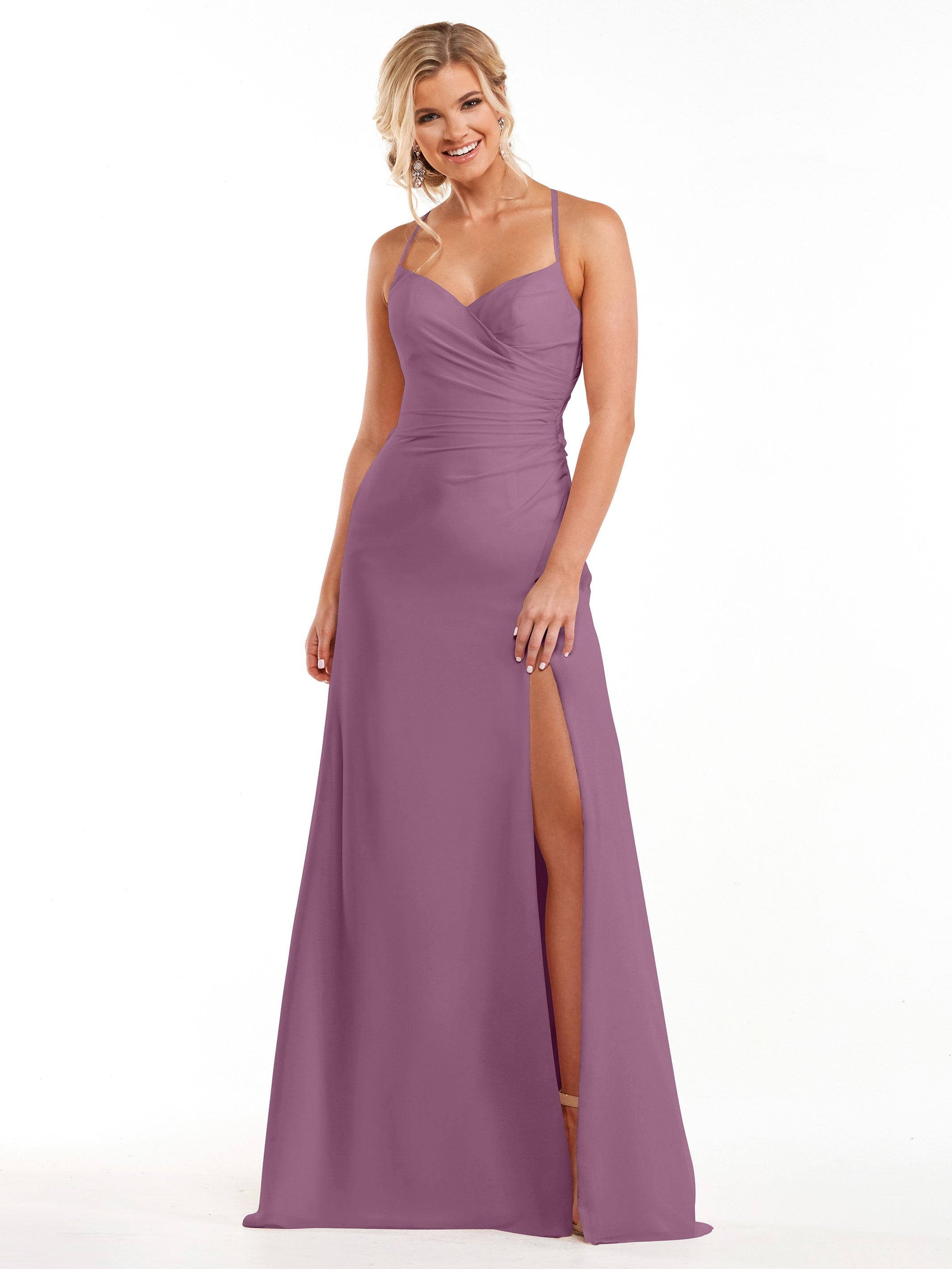 Elegant A-Line Chiffon Bridesmaid Dress with High Slit - 80167 | Flowy Wedding Party Gown for Formal Events & Special Occasions