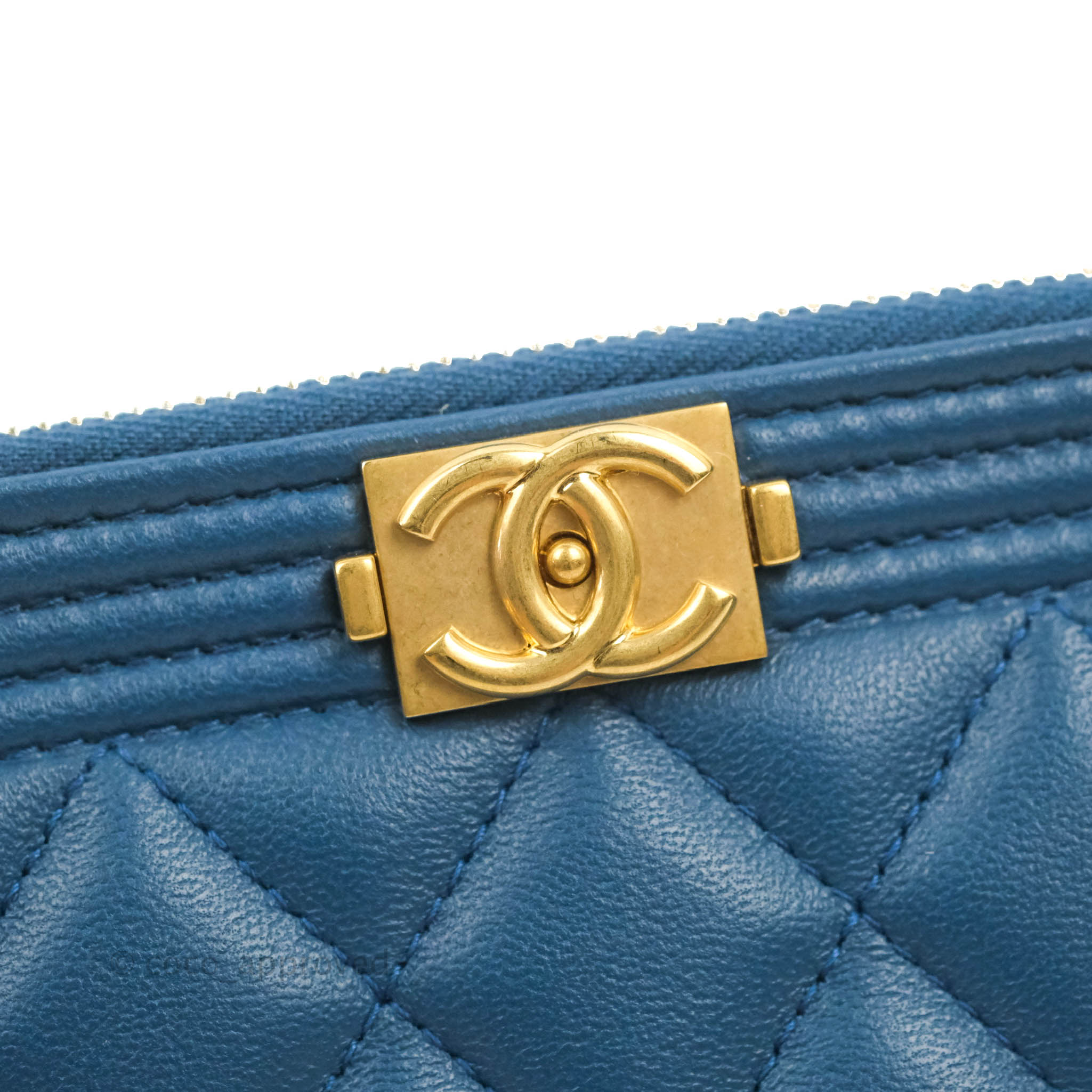 Chanel Boy Double Zip Clutch On Chain - Blue Lambskin Leather with Aged Gold Hardware - Luxury Crossbody Bag for Women, Perfect for Evening Parties & Date Nights