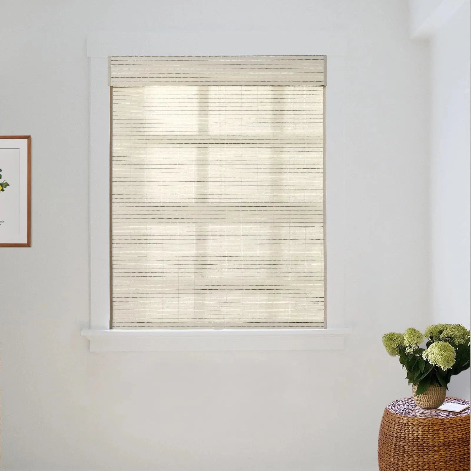 Natural Ramie Bamboo Woven Window Shade - Beige White Color for Living Room, Bedroom & Office Privacy