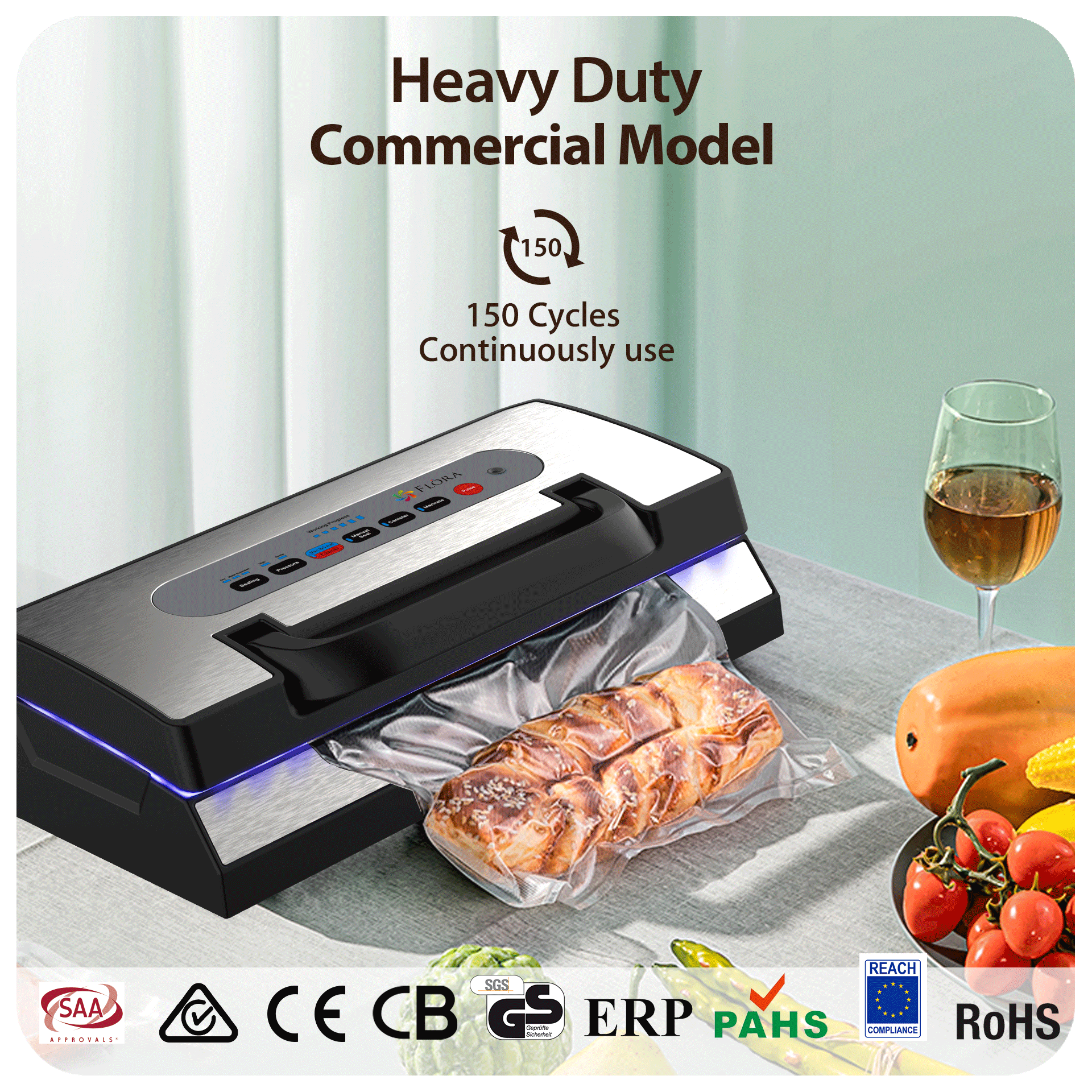 Flora Heavy Duty Commercial Food Vacuum Sealer Machine with 6m Bag Roll - FL FVS 5188 | Perfect for Restaurant, Deli & Home Food Storage | AU Stock