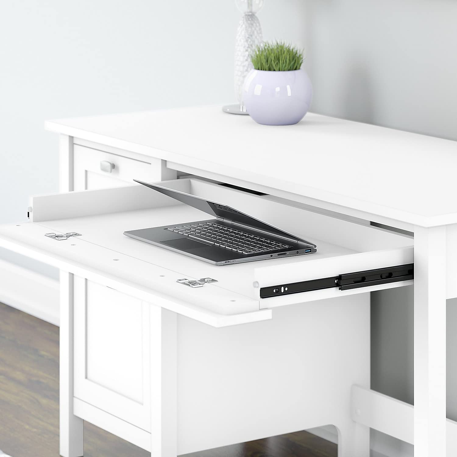 Bush Furniture Broadview 54-Inch Wide Computer Desk with 2 Drawers, Pure White - Home Office Desk for Small Spaces, Study & Workstation Setup