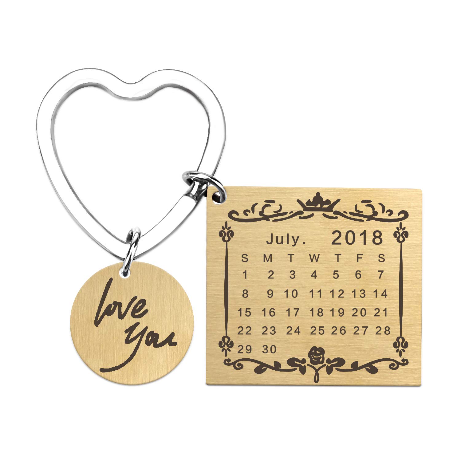 Personalized Custom Engraved Stainless Steel Keychain - Heart Ring Gold - Memorial Wedding Gift - Perfect for Anniversaries, Engagements & Special Occasions