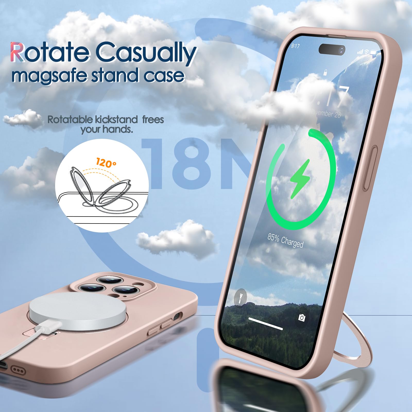 Premium Liquid Silicone iPhone 14 Pro Case with MagSafe Compatibility & Built-in Stand - Ultra Soft Slim Protective Cover for 6.1