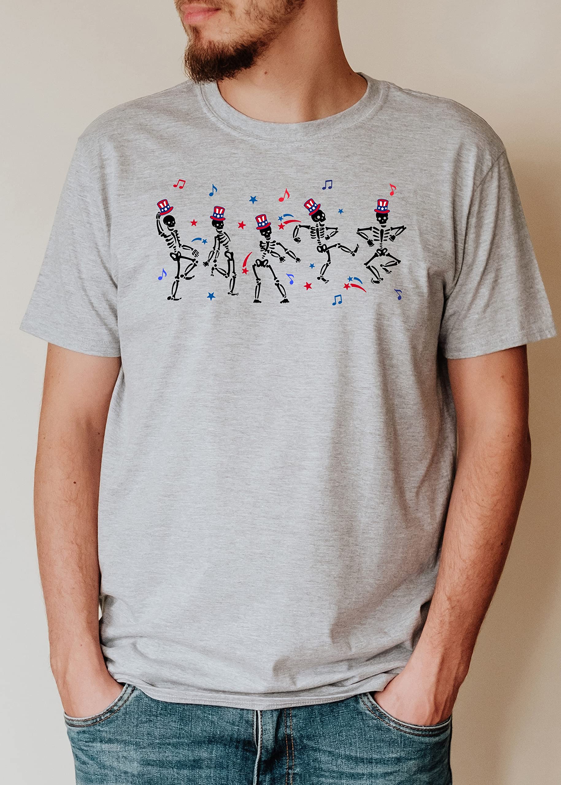 4th of July Dancing Skeleton T-Shirt | Patriotic American Flag Funny Skeleton Shirt | Independence Day Party Outfit for Men & Women