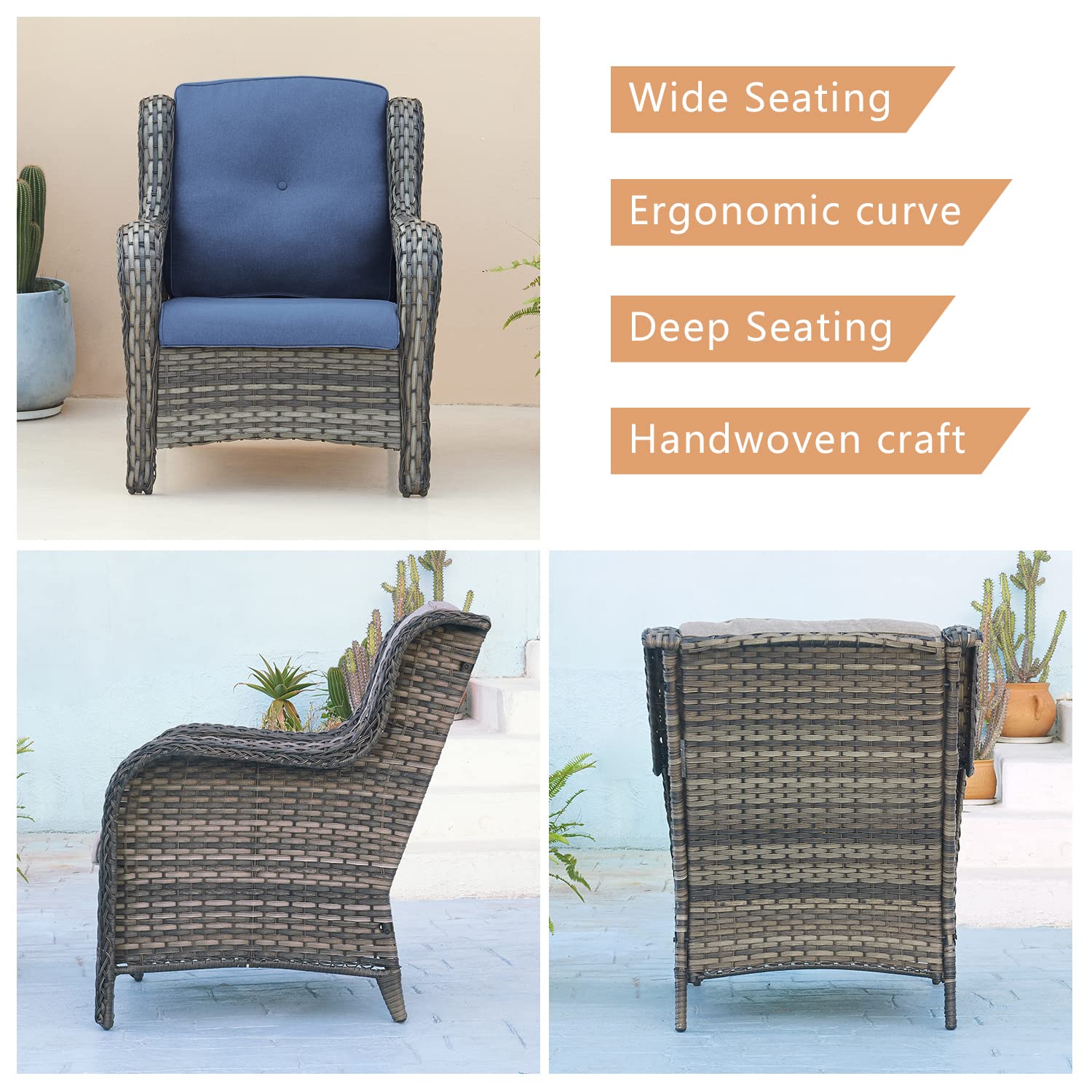 HUMMUH 4-Piece Outdoor Patio Furniture Set - PE Wicker Rattan Loveseat Sofa, 2 Chairs & Coffee Table - Weather-Resistant Garden, Poolside, Backyard, Deck Conversation Set for Relaxing & Entertaining
