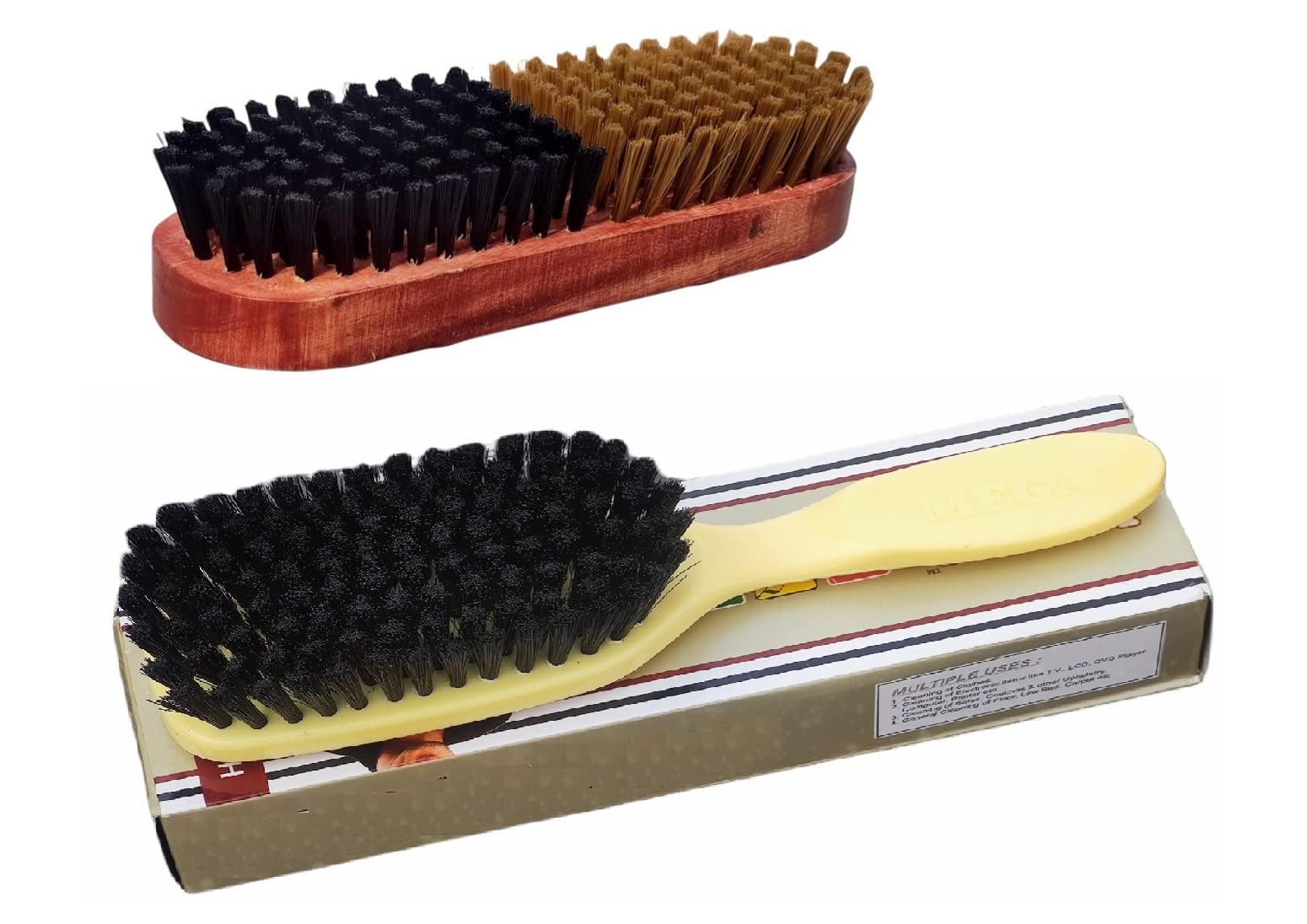 Antiter 2-in-1 Multipurpose Cleaning Brush Set - Shoe Shine Polish Brush & Coat Brush - Nylon Bristles for Shoes, Furniture & Car Detailing (Black & Brown, 2-Pack) - Perfect for Home Cleaning, Leather Care & Auto Interior Maintenance