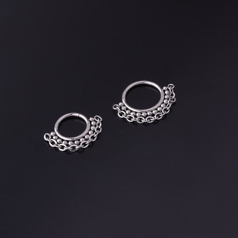 16G Surgical Steel Indian Nose Ring with Chain Beads | Nose Clicker Hoop Piercing Jewelry for Women | Perfect for Parties, Festivals & Boho Style Outfits