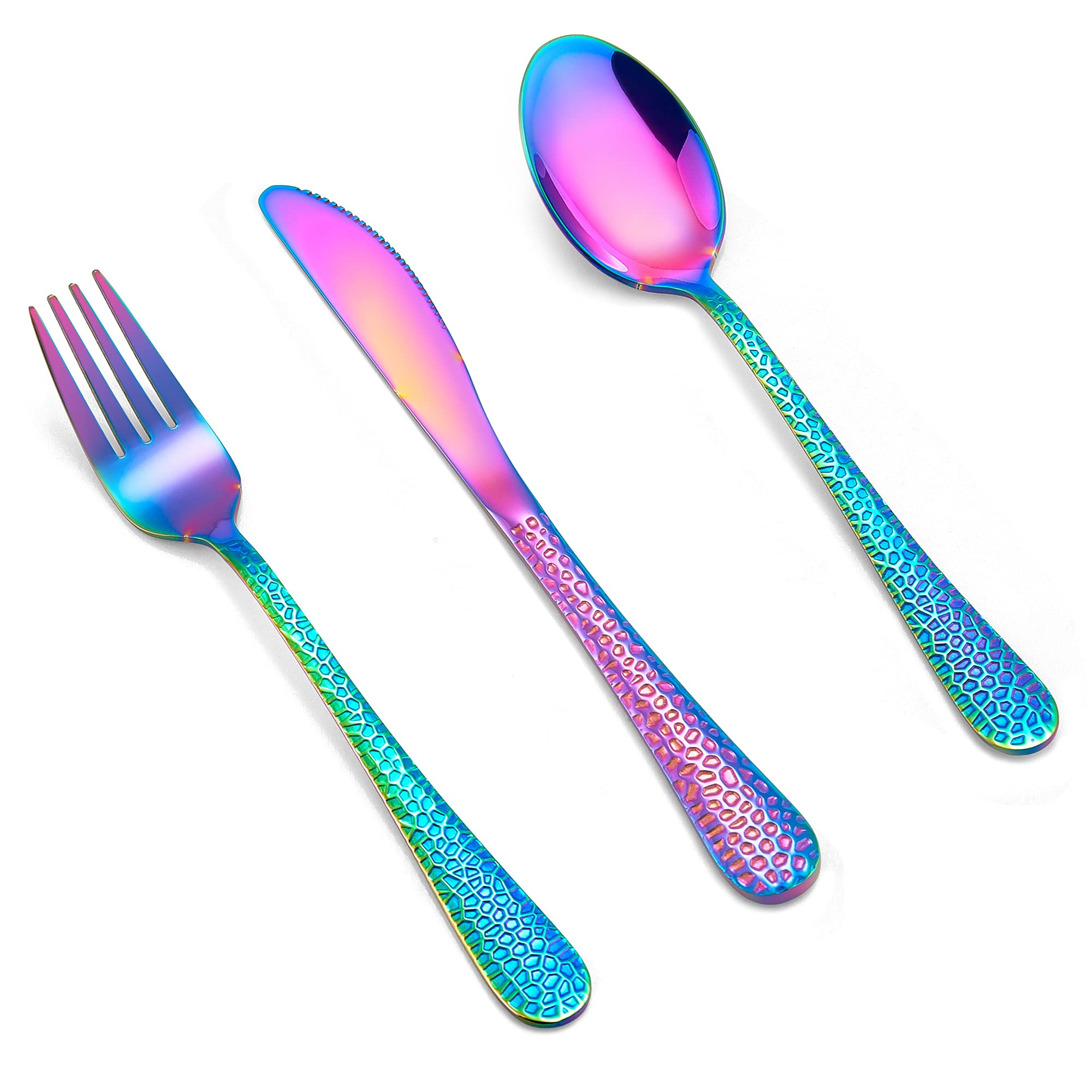 12-Piece Rainbow Kids Silverware Set - Stainless Steel Toddler Utensils with Hammered Design | Dishwasher Safe Cutlery Set for Preschoolers | Includes Knives, Forks & Spoons | Perfect for Birthday Gifts, School Lunches & Family Dining
