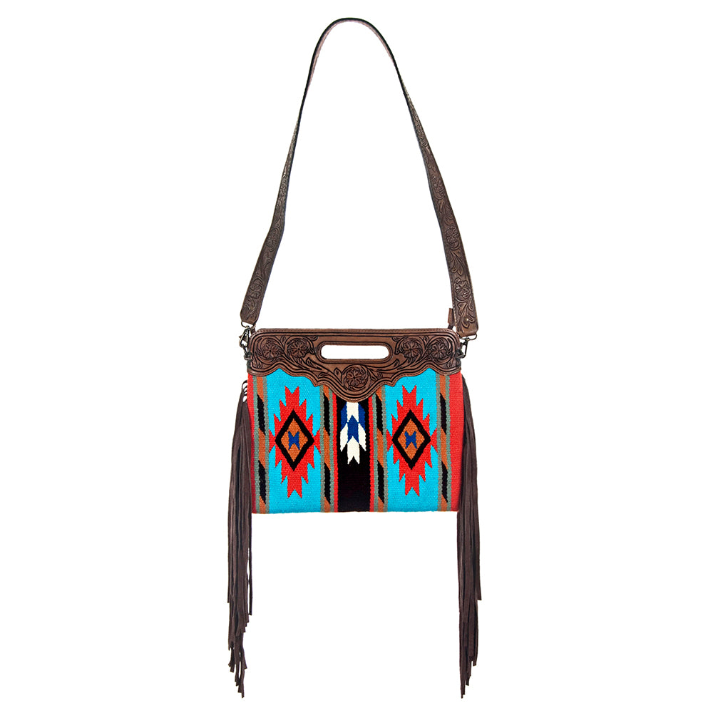ADBG288 Genuine Leather Western Handbag for Women - American Darling Hand Tooled Saddle Blanket Design - Perfect for Cowgirl Style, Rodeo Events & Western Fashion Accessories