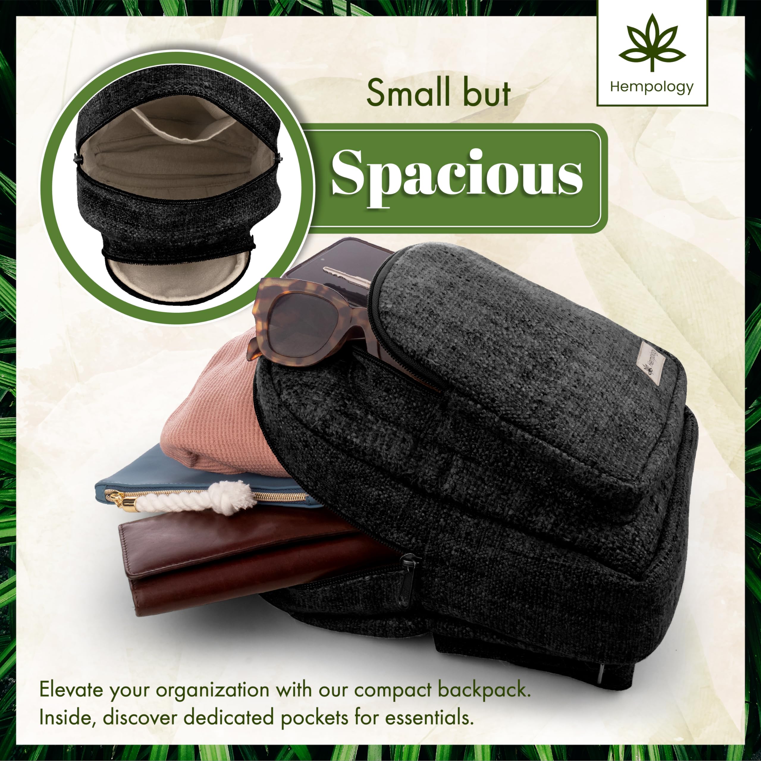 HEMP Mini Backpack - Lightweight Small Travel Backpack for Men & Women | Durable & Stylish Black Hemp Backpack | Perfect for Hiking, School, Work & Daily Use