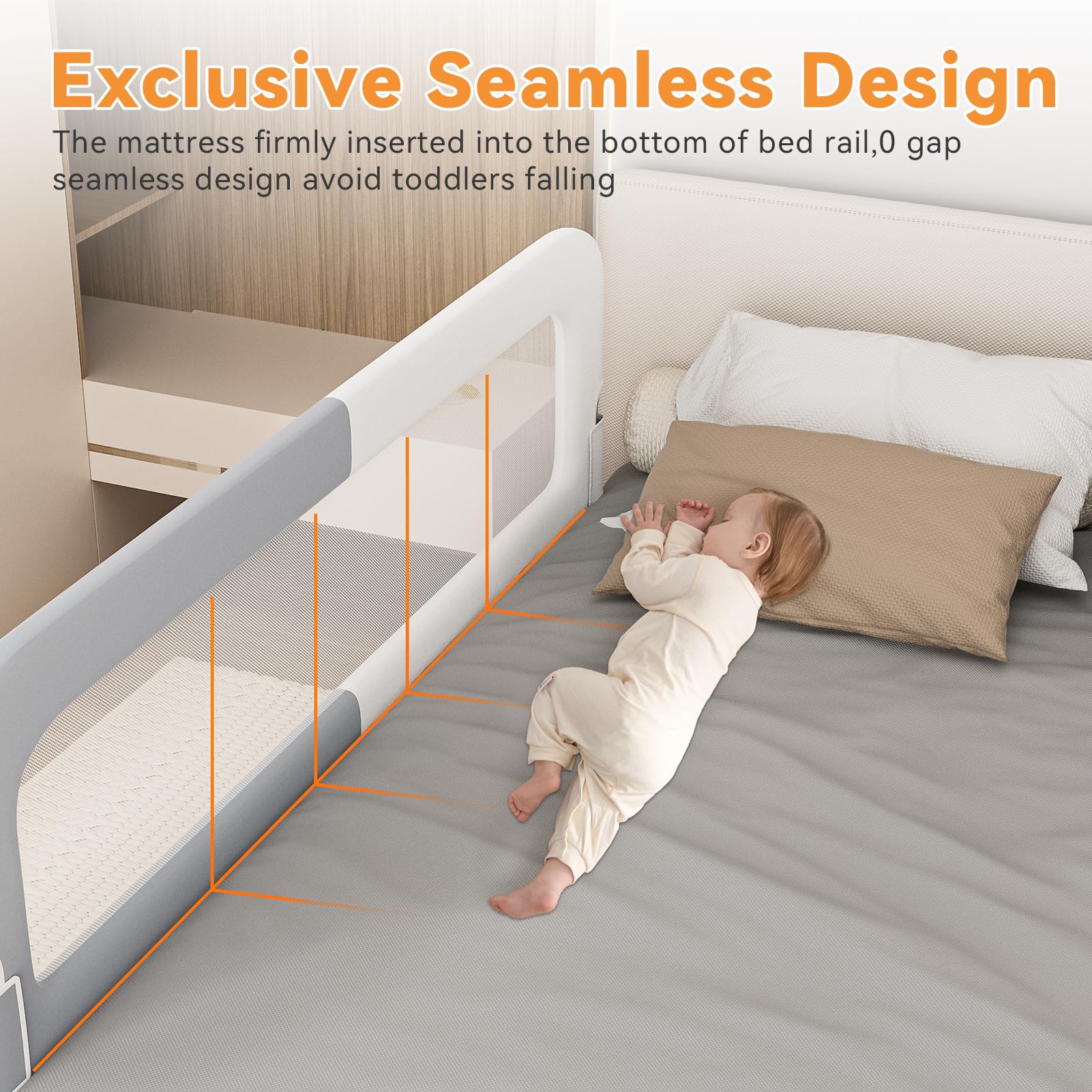 Toddler Bed Rail with U-Shaped Base - Safety Guardrail for Kids, Foldable & Sturdy Bedside Protection (78.74
