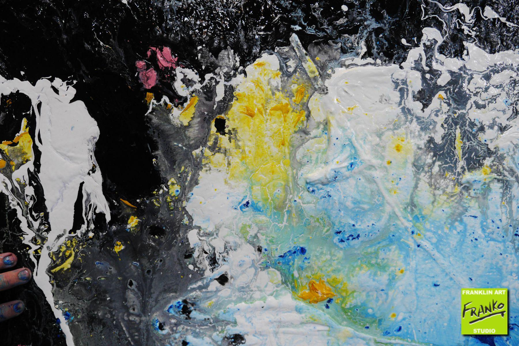 Jelly Dynamite 160cm x 100cm White Blue Black Textured Abstract Canvas Painting - Modern Wall Art for Living Room, Bedroom & Office Decor