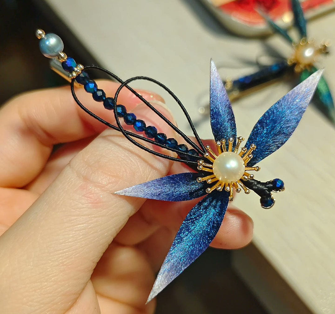 Exquisite Dragonfly Silk Hairpin - Handcrafted Hair Accessory for Women (Ronghua) | Perfect for Weddings, Parties & Special Occasions