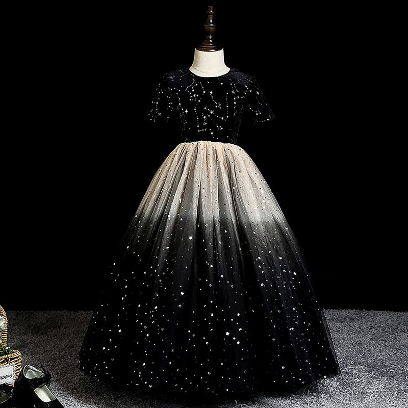 Elegant Black & White Gradient Sequin Evening Dress for Baby Girls - Toddler Princess Ball Gown for Special Occasions, Birthday Parties & Photo Shoots