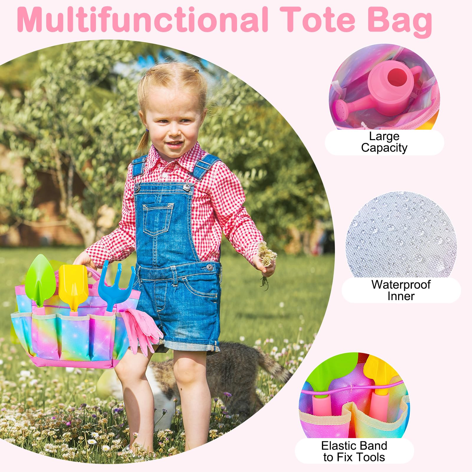 **Kids Gardening Tools Set - Outdoor Pretend Play Toys with Wheelbarrow, Shovels, Rakes, Watering Can, Gloves & Tote Bag - Educational DIY Sticker for Toddlers, Boys & Girls - Perfect for Beach, Sandbox & Garden Play**