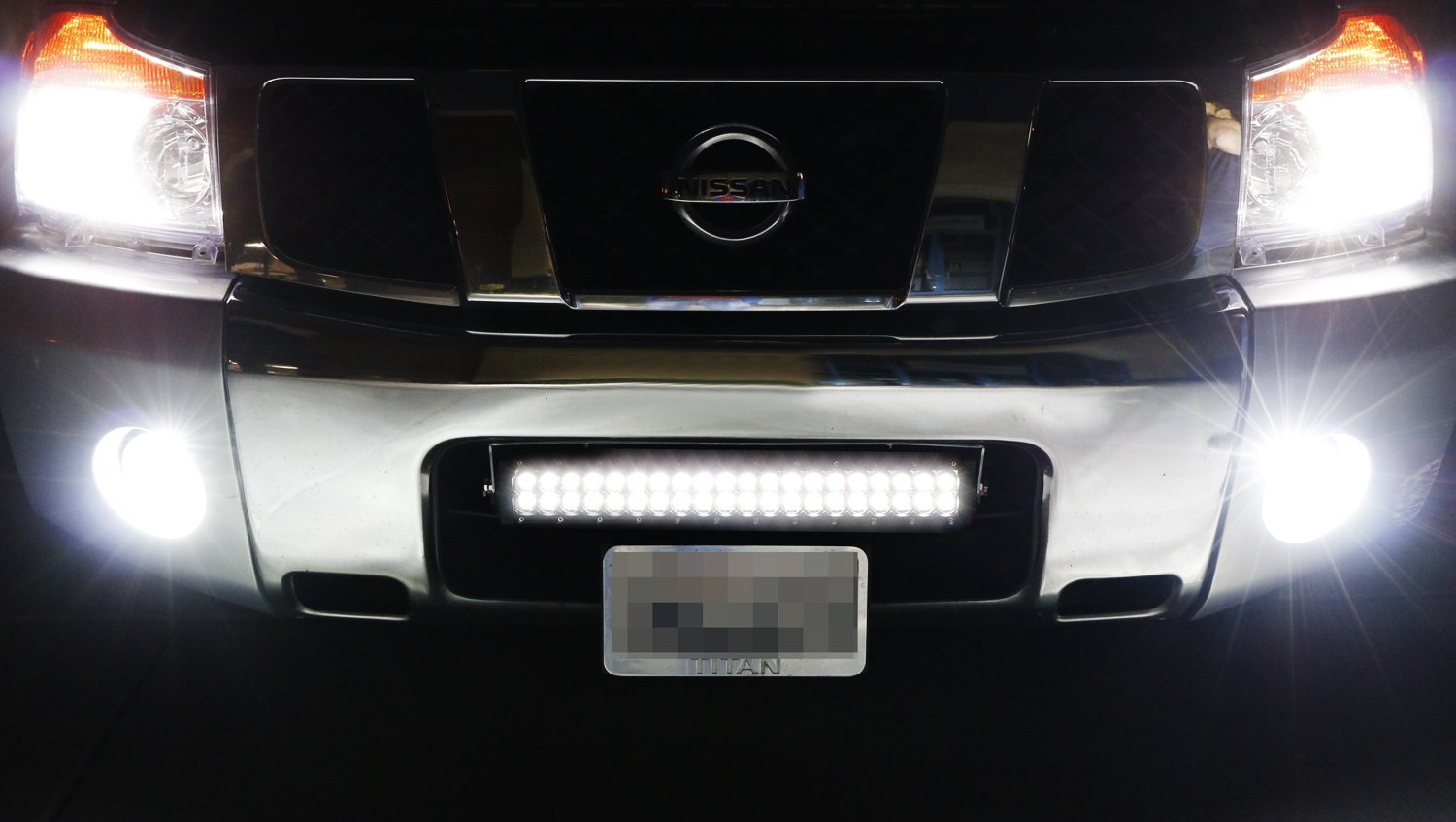 120W 20 LED Light Bar with Lower Bumper Mounting Bracket & Wiring Harness Kit - Compatible with Nissan Titan - Off-Road, Truck, SUV Lighting for Night Driving & Outdoor Adventures