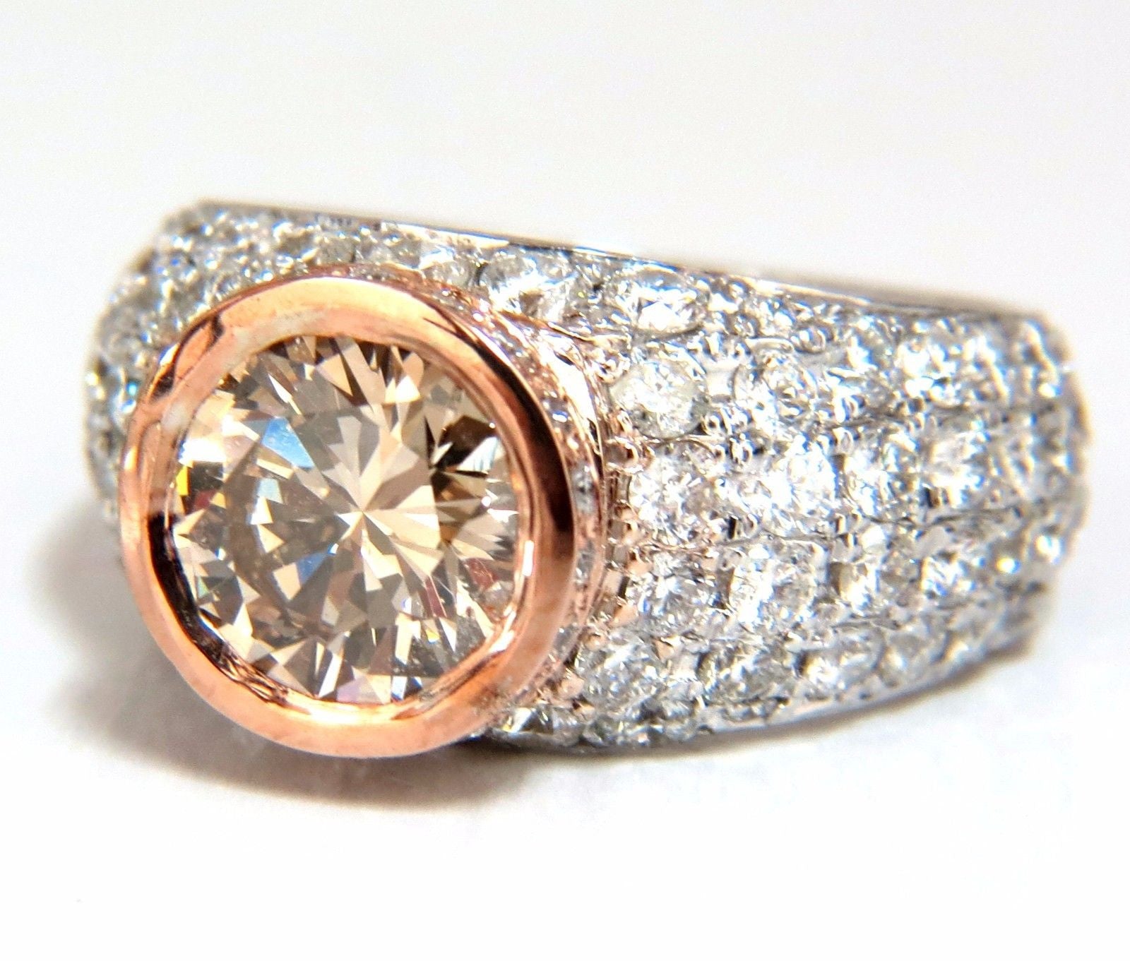 GIA Certified 3.08 Carat Fancy Light Brown Round Cut Diamond Ring in 14K Gold - Elegant Engagement & Wedding Jewelry for Women