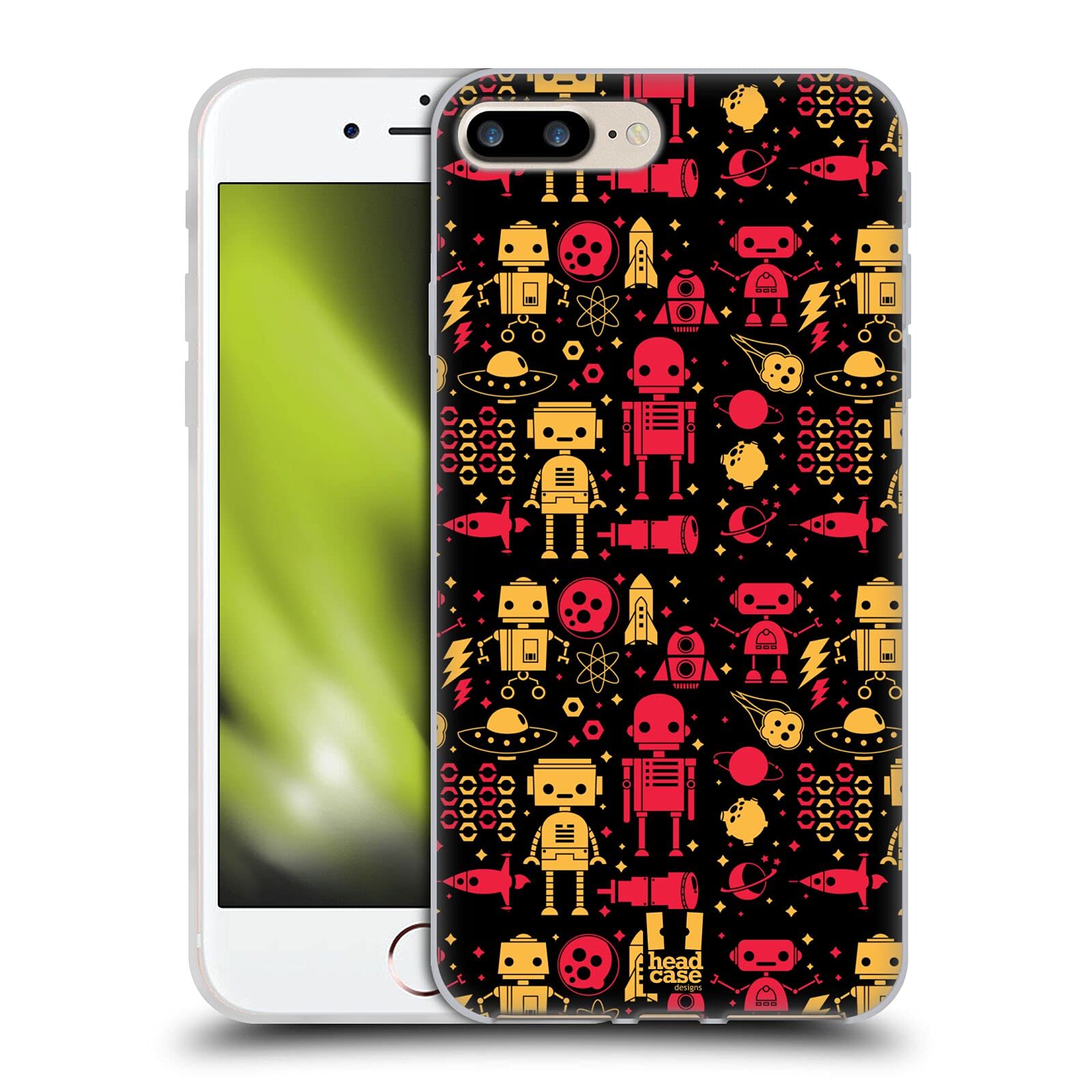 Head Case Designs Redbot Space Robots Soft Gel Case for Apple iPhone 7 Plus/8 Plus - Durable Protective Phone Cover with Fun Robot Design for Everyday Use & Gift Giving