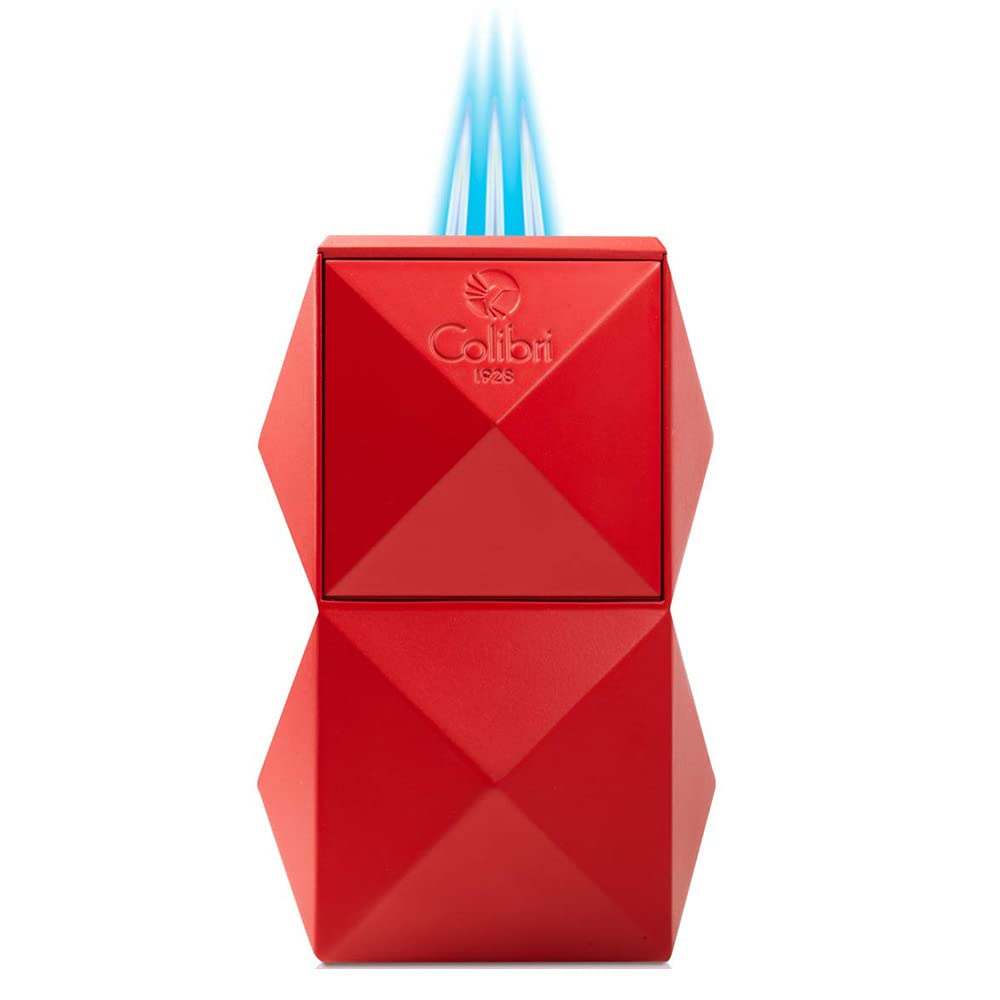 Colibri Quasar Triple Flame Table Lighter - Red | Windproof Butane Lighter for Cigars, Candles & Outdoor Use