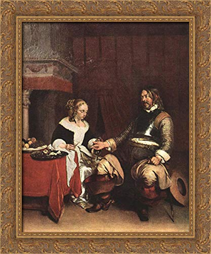 Gerard ter Borch Gold Ornate Wood Framed Canvas Art - 20x24 Inches Baroque Style Painting, Man Offering Coins to Woman - Perfect for Living Room, Bedroom, or Office Wall Decor