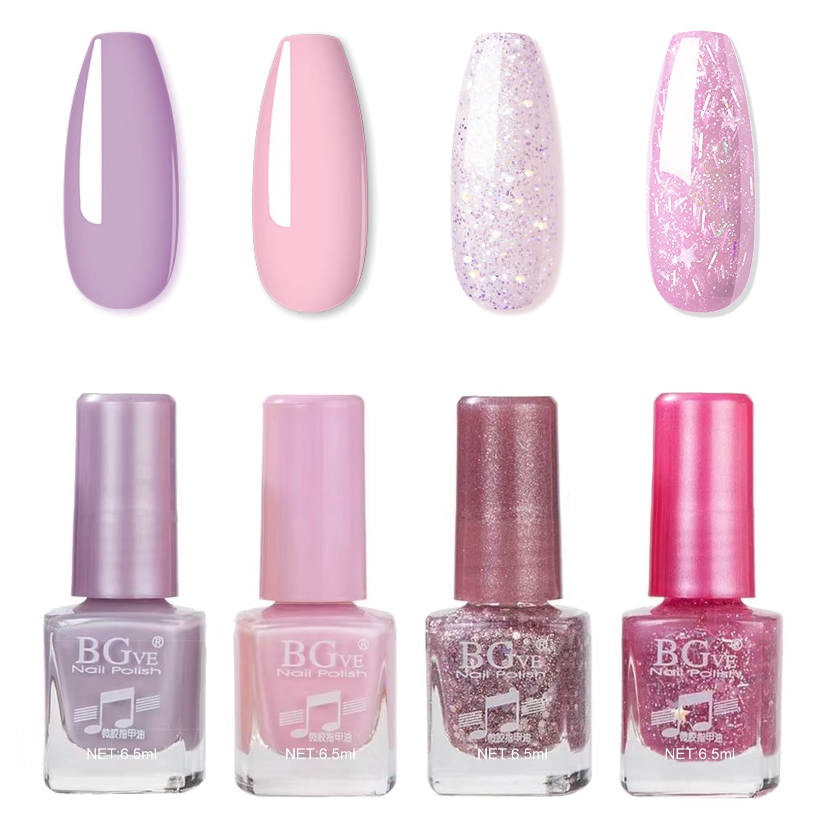 Quick Dry Pink Nail Polish Set for Women - 4 Colors Glitter Nail Polish Kit with Light Pink, Purple Shades - Chip Resistant, Long Lasting & Glossy Finish | Perfect for DIY Manicures at Home, Parties & Gifts