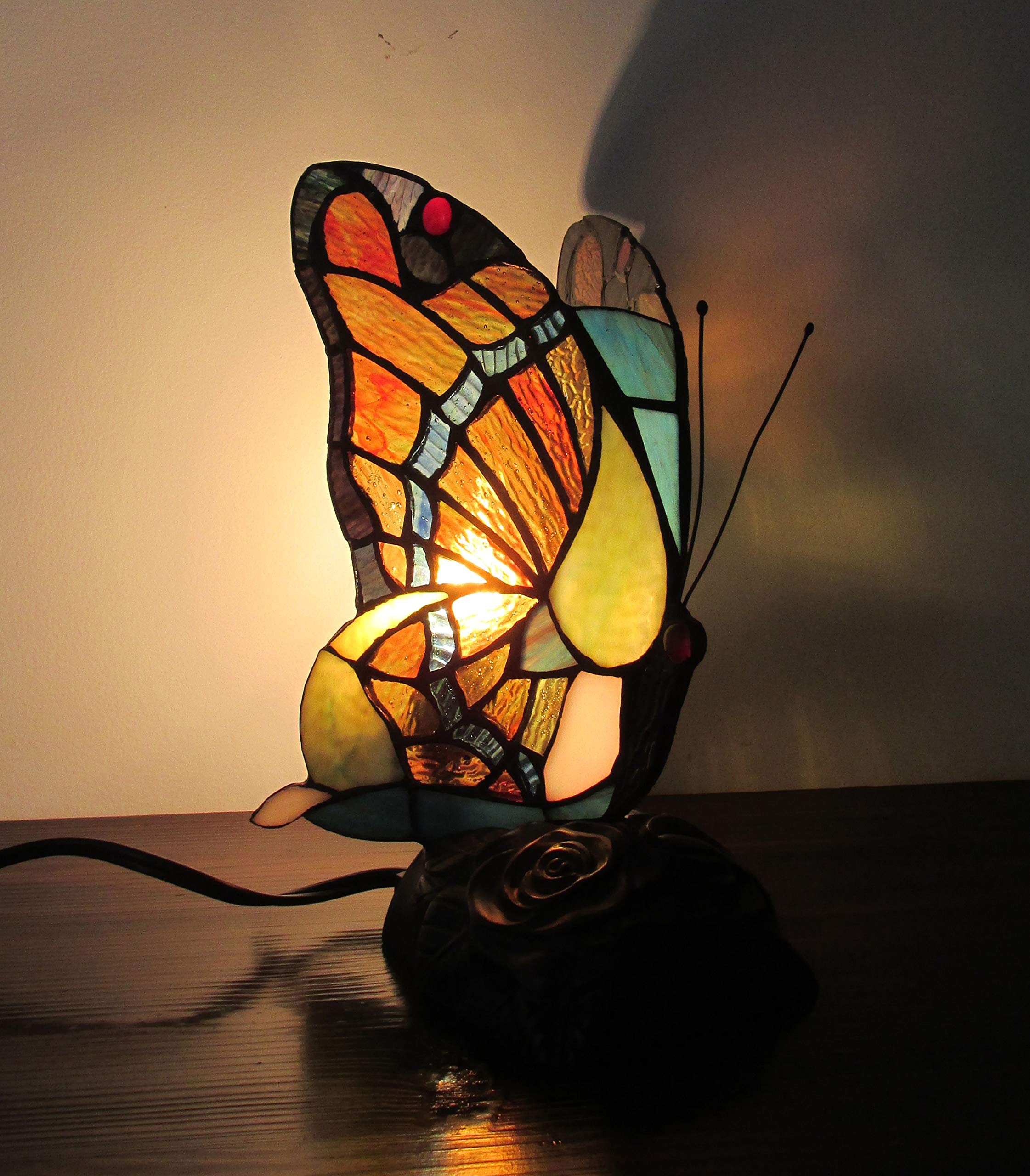 RADIANCE Tiffany-Style 1 Light Butterfly Accent Table Lamp - 9.5 Inch Height - Elegant Home Decor for Bedroom, Living Room & Office