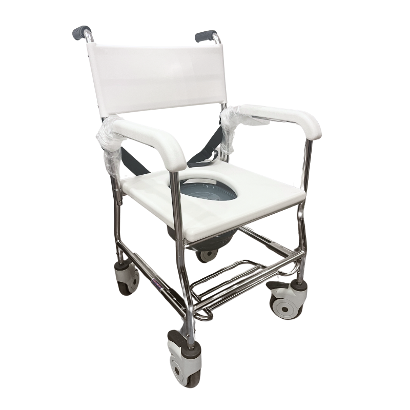 Premium Stainless Steel Commode with Retractable Footrest - Adjustable Height, Durable & Comfortable Toilet Chair for Elderly, Disabled & Post-Surgery Use - Home Care & Hospital Bedside Essential