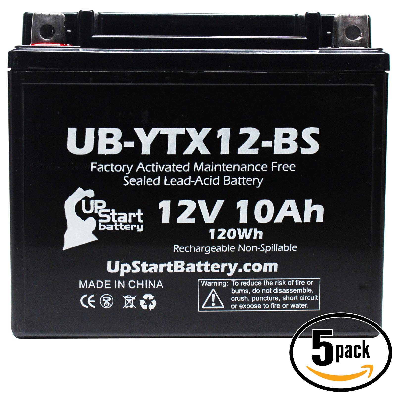 5-Pack Replacement Motorcycle Battery for 2012 Triumph America 865 CC - 12V 10Ah UB-YTX12-BS, Maintenance Free, Factory Activated - Perfect for Long Rides, Off-Road Adventures & Motorcycle Maintenance