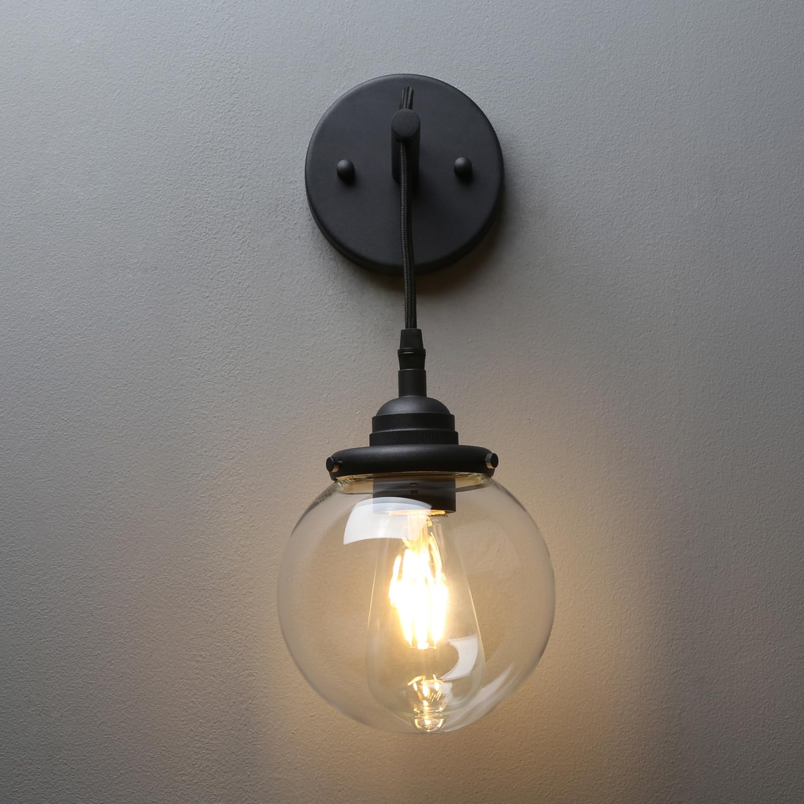 Vintage Glass Wall Sconce - Adjustable Hanging Wire Indoor Wall Lamp with 5.9