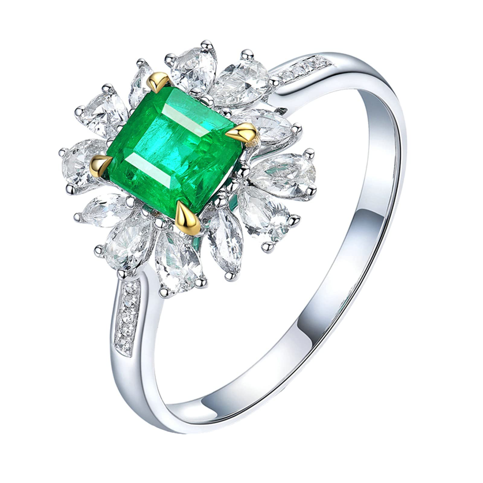 18K White Gold & 925 Sterling Silver Women's Rings - Emerald Moissanite/Zirconia Wedding & Engagement Rings for Women - Perfect for Proposals, Anniversaries, and Special Occasions