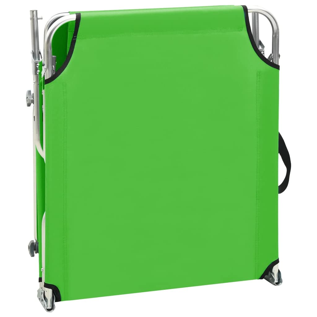 Portable Folding Sun Lounger with Adjustable Backrest & Canopy - Beach Chair, Patio Lounge, Poolside Furniture for Outdoor Relaxation in Yard, Balcony or Vacation | Durable Steel Frame in Apple Green