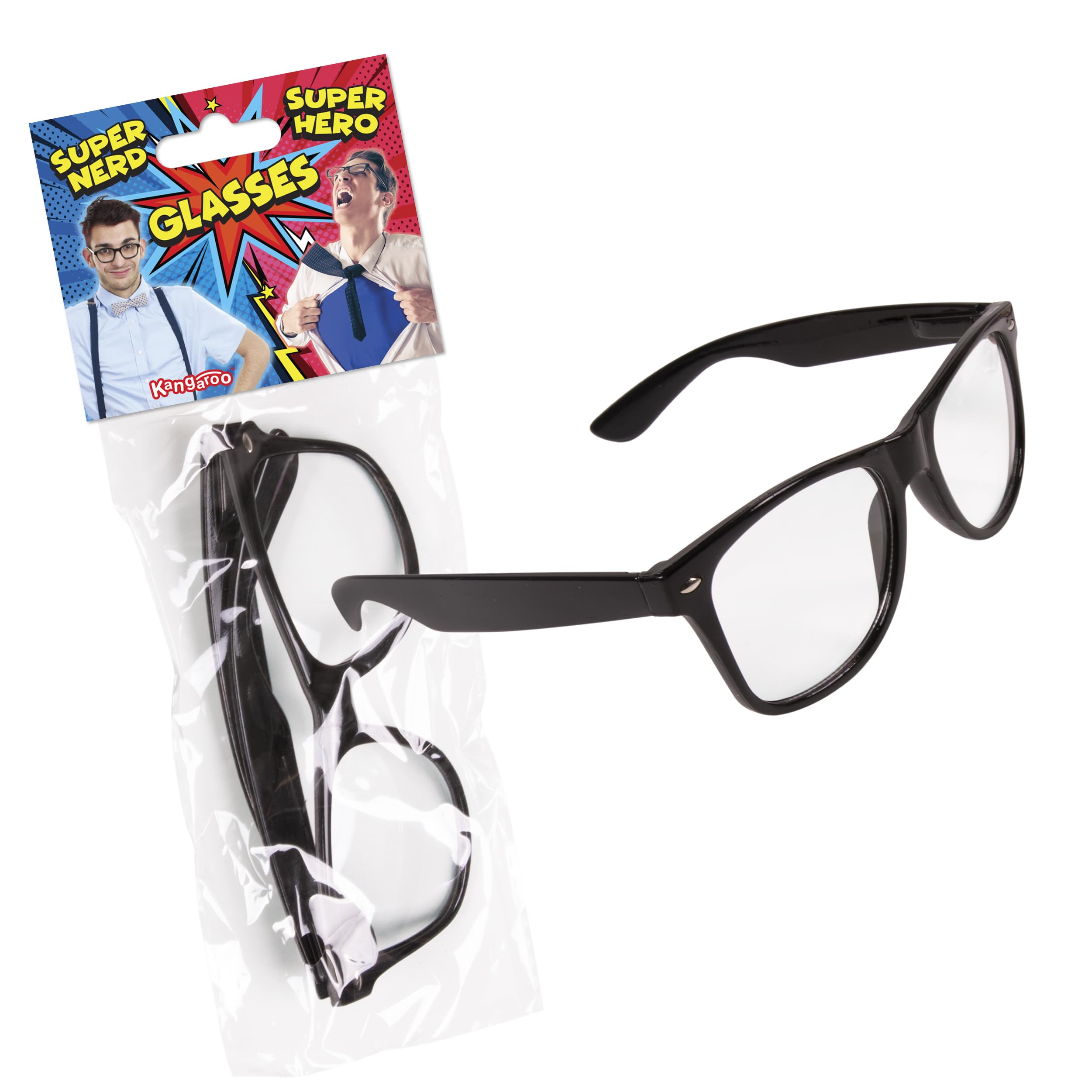 Stylish Kangaroo Fake Glasses - Retro Nerd & Hipster Costume Eyewear | Clear Non-Prescription Lenses for Men & Women | Perfect for Cosplay, Halloween, Superhero Costumes & Fashion Accessories