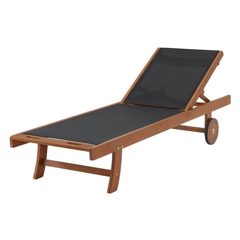 Caspion Adjustable 5-Position Eucalyptus Wood Outdoor Chaise Lounge Chair with Durable Mesh Seating - Patio Furniture for Poolside, Beach, Garden & Backyard Relaxation