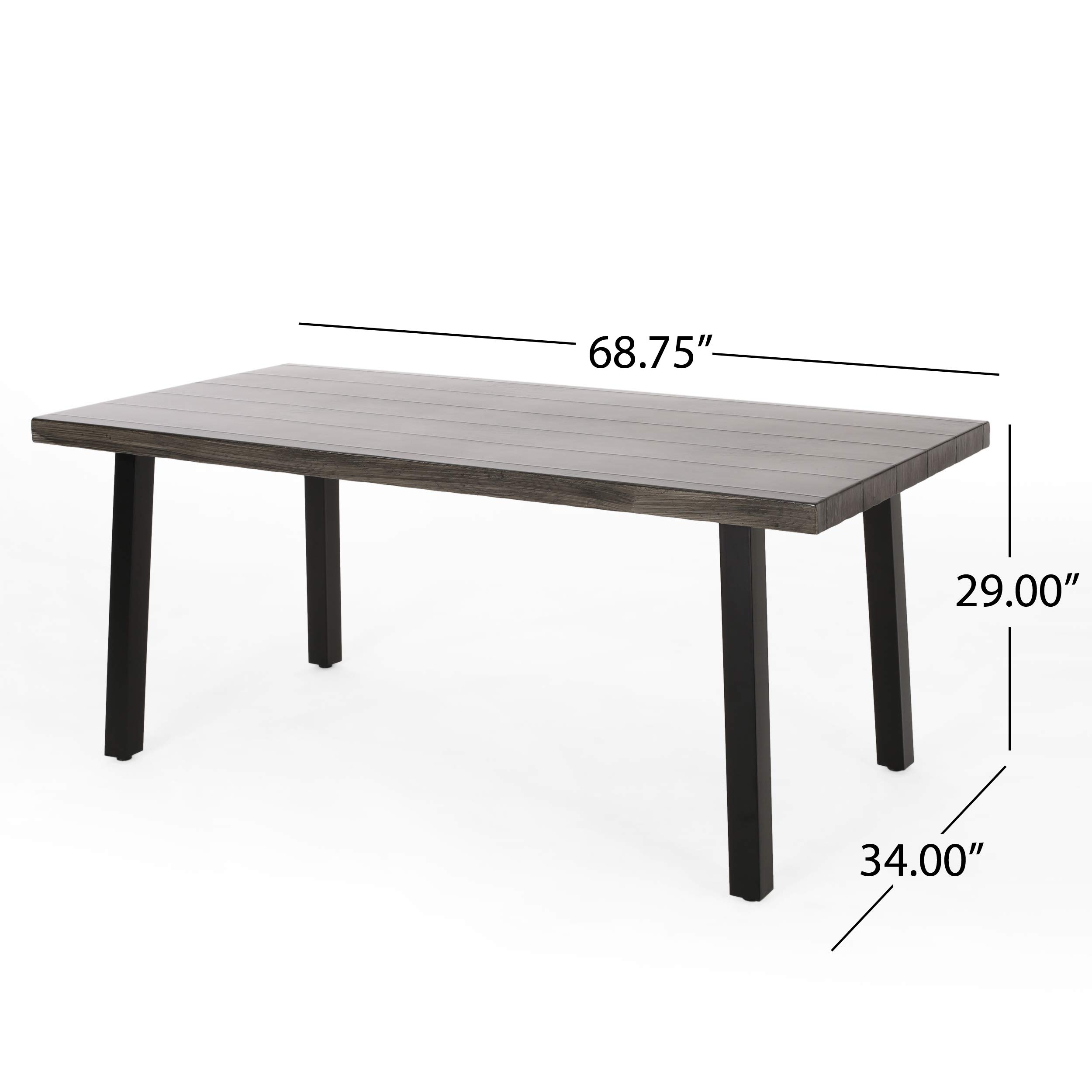 Christopher Knight Home Marcus Outdoor Modern Industrial Aluminum Dining Table - Gray & Matte Black - Perfect for Patio, Garden, and Backyard Dining