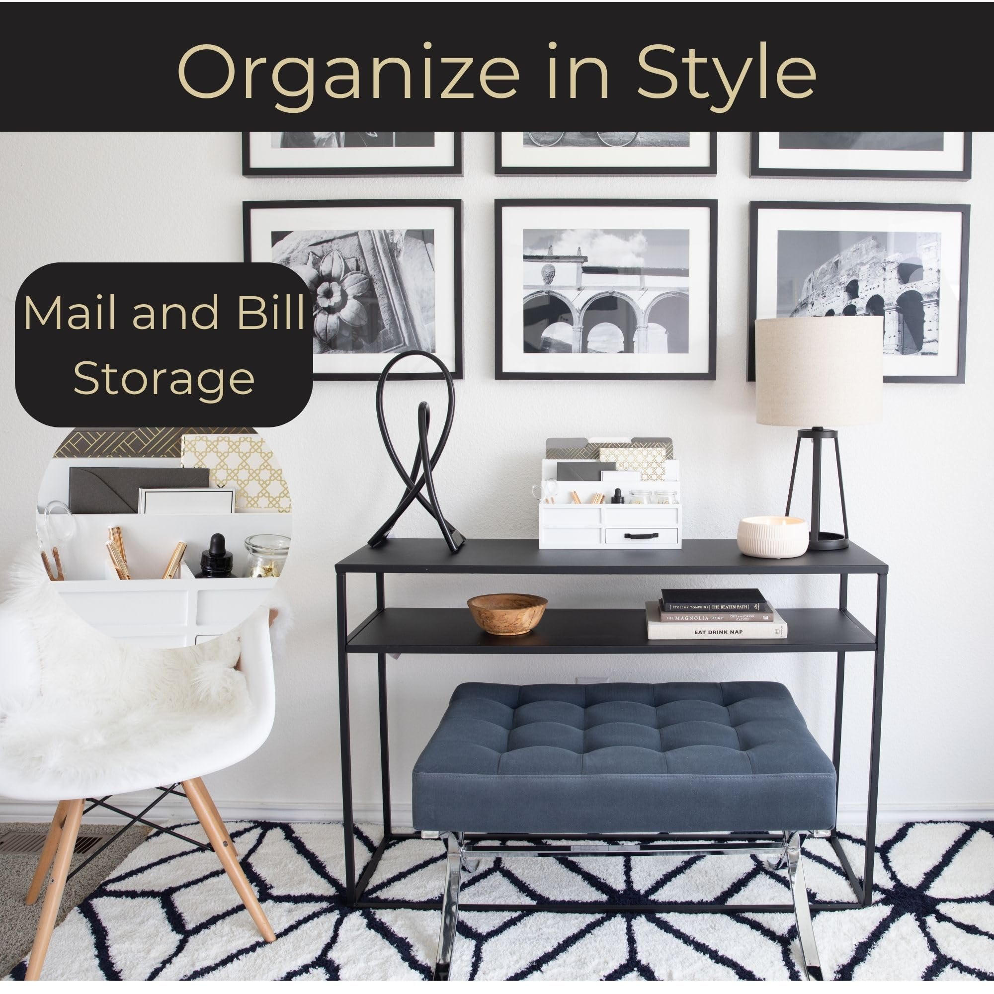 BLU MONACO White Wooden Desktop Organizer with Drawer - Office Desk Paper Tray for Bills, Mail & Documents - Perfect for Home Office, Workspace & Countertop Organization