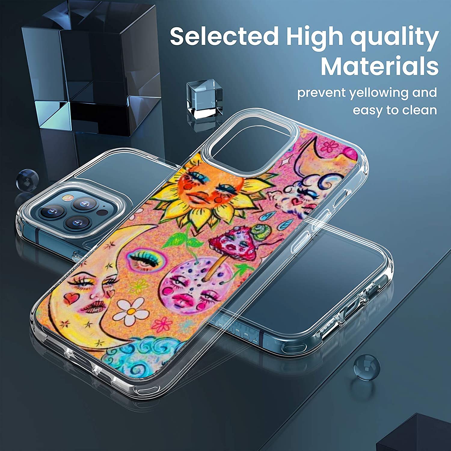 Moon & Sun Hippie Flower Indie Aesthetic iPhone 12/12 Pro Case - Clear Shockproof Protective Cover for Women & Girls | Perfect for Music Festivals, Boho Outfits & Everyday Use