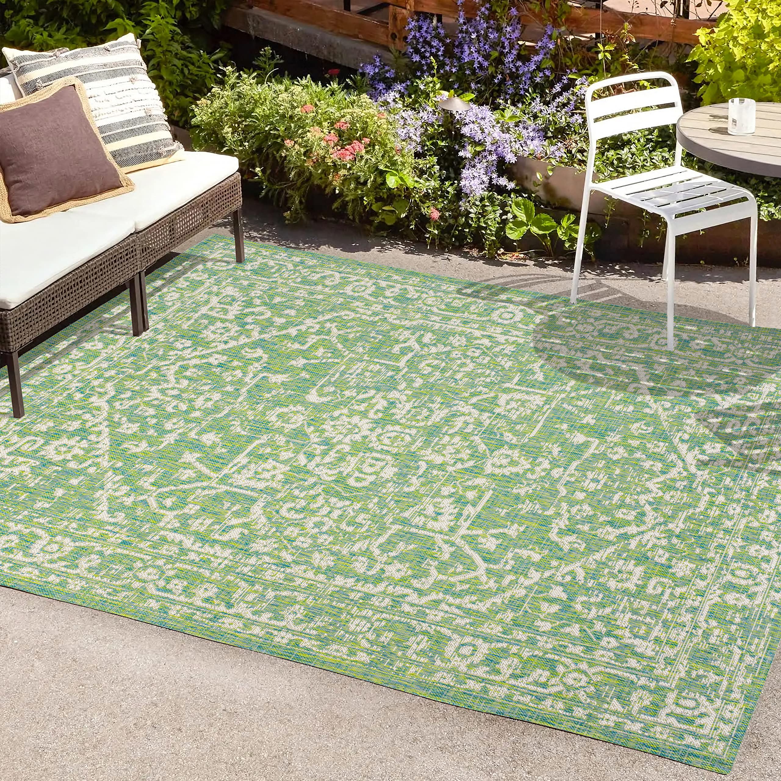 JONATHAN Y SMB104F-8 Malta Bohemian Medallion Textured Weave Indoor Outdoor Area Rug - 8'x10' Cream/Green - Coastal Traditional Transitional Design - Easy Cleaning & Non-Shedding - Perfect for Bedroom, Kitchen, Backyard, Patio & Living Room Decor