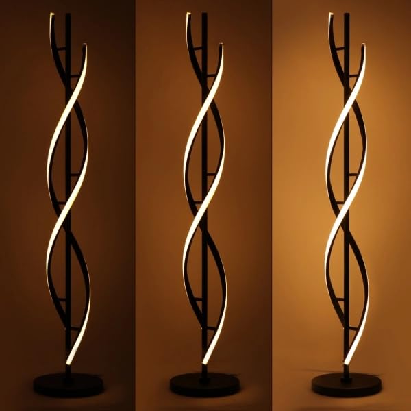 ADISUN 40W LED Modern Spiral Floor Lamp with Remote Control - Dimmable Tall Standing Light for Living Room, Bedroom, Office - Black Indoor Lighting for Home Decor & Reading