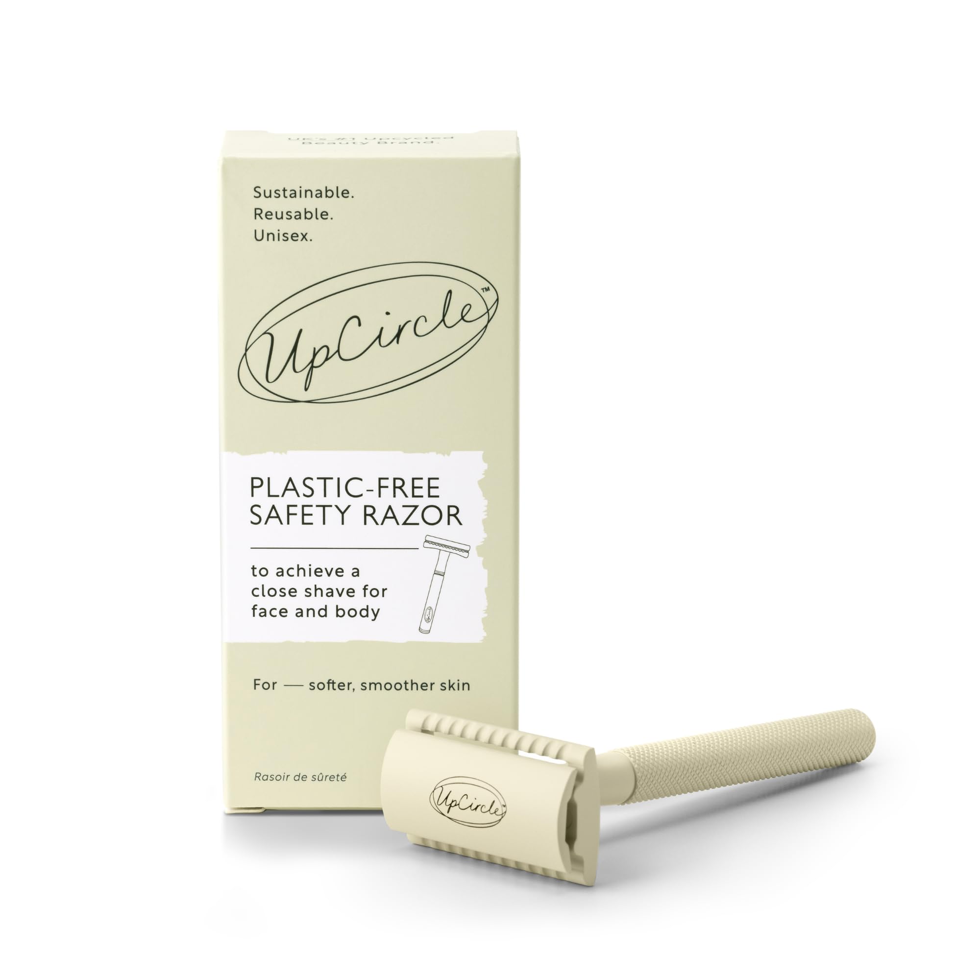 UpCircle Eco-Friendly Plastic-Free Safety Razor with 2 Free Double Edge Blades | Chrome Metal Shaving Razor for Men & Women | Smooth Face & Body Shave with Less Irritation | Perfect for Travel, Home Use & Sustainable Gifting