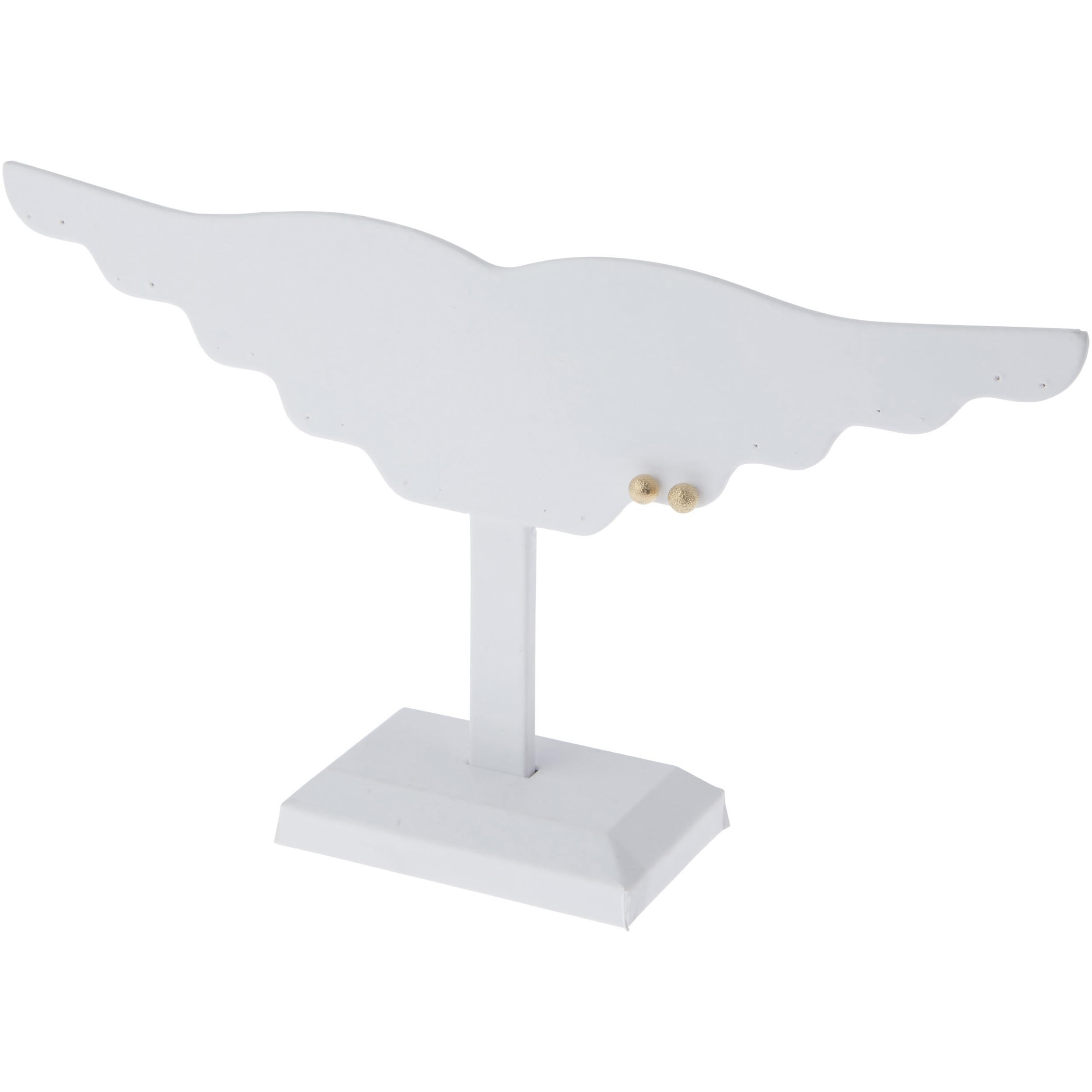 Plymor White Faux Leather Wing Style Earring Display Stand - 10 Pair Holder, 12.5